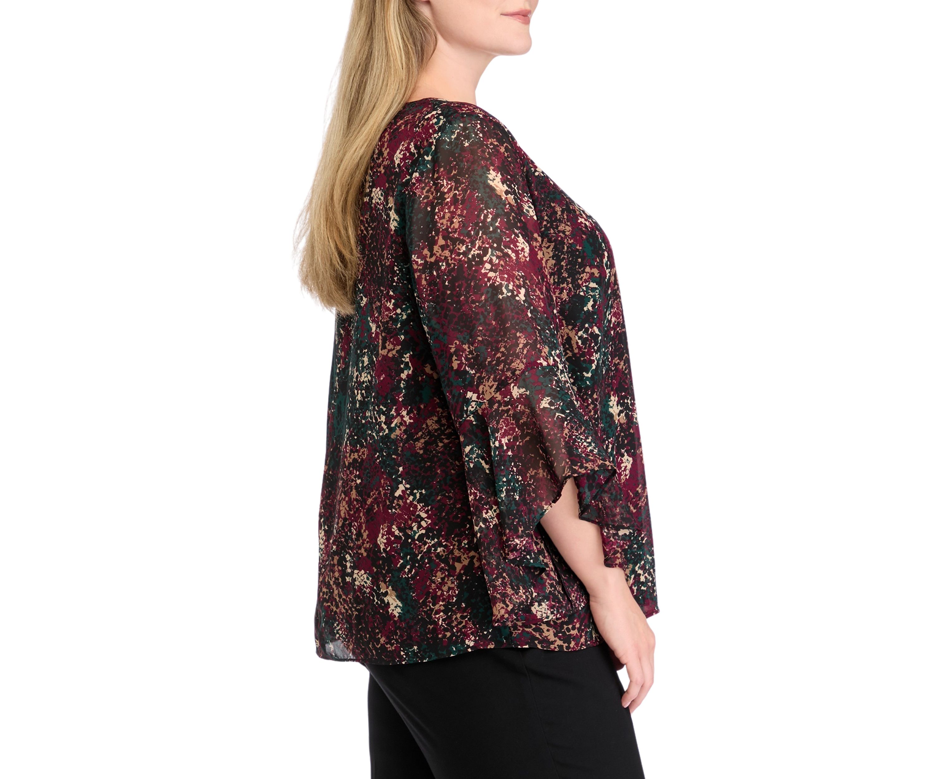 Plus Size Printed Ruffle Bell Sleeve Blouse