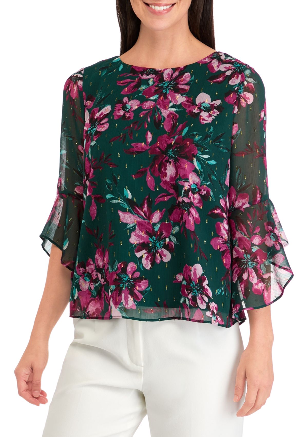 Womens Printed Ruffle Blouse