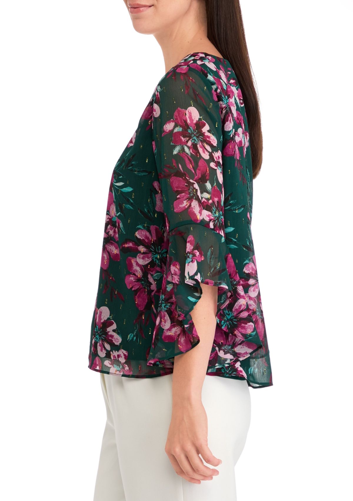 Womens Printed Ruffle Blouse
