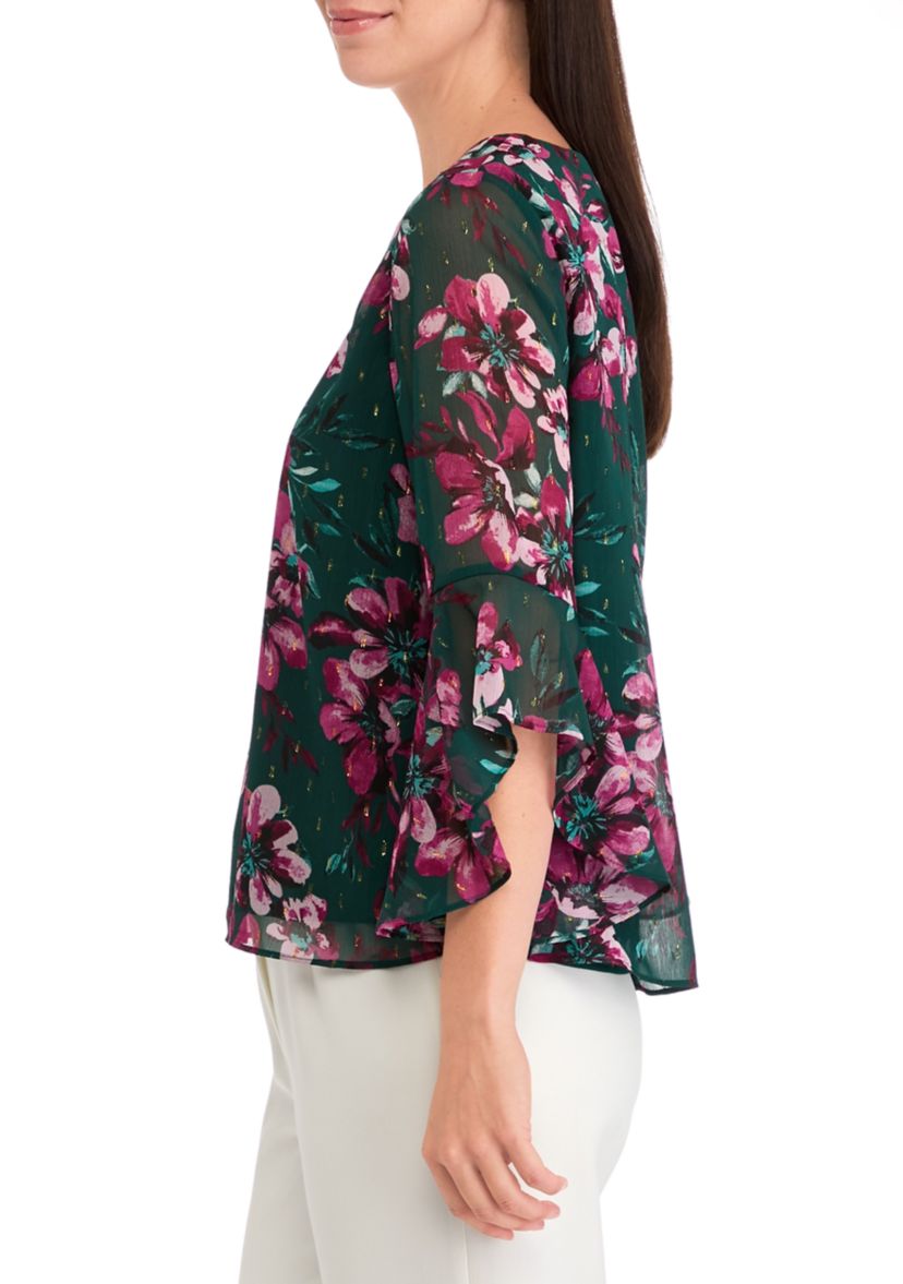 Womens Printed Ruffle Blouse