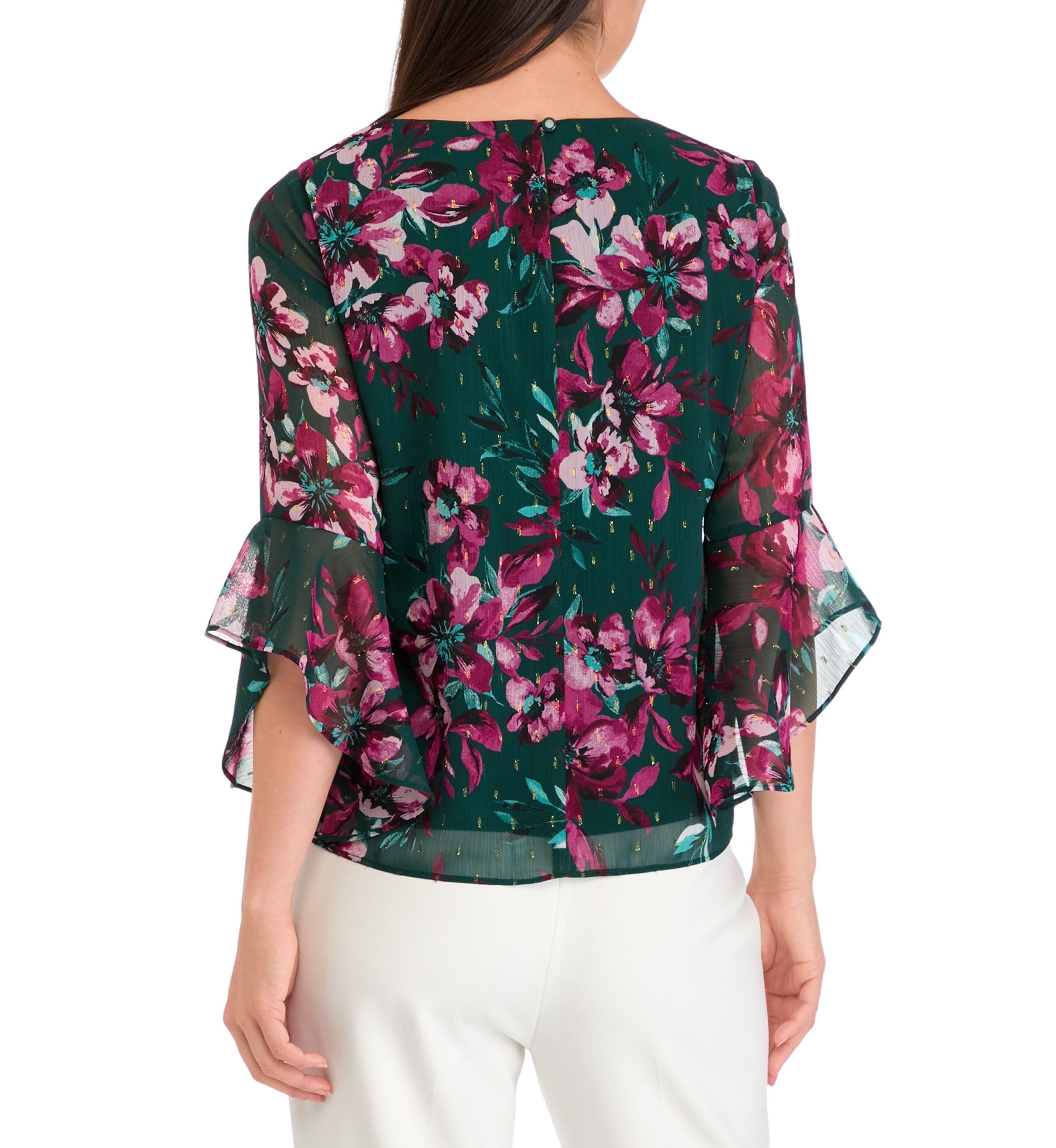 Petite Ruffle Sleeve Printed Blouse