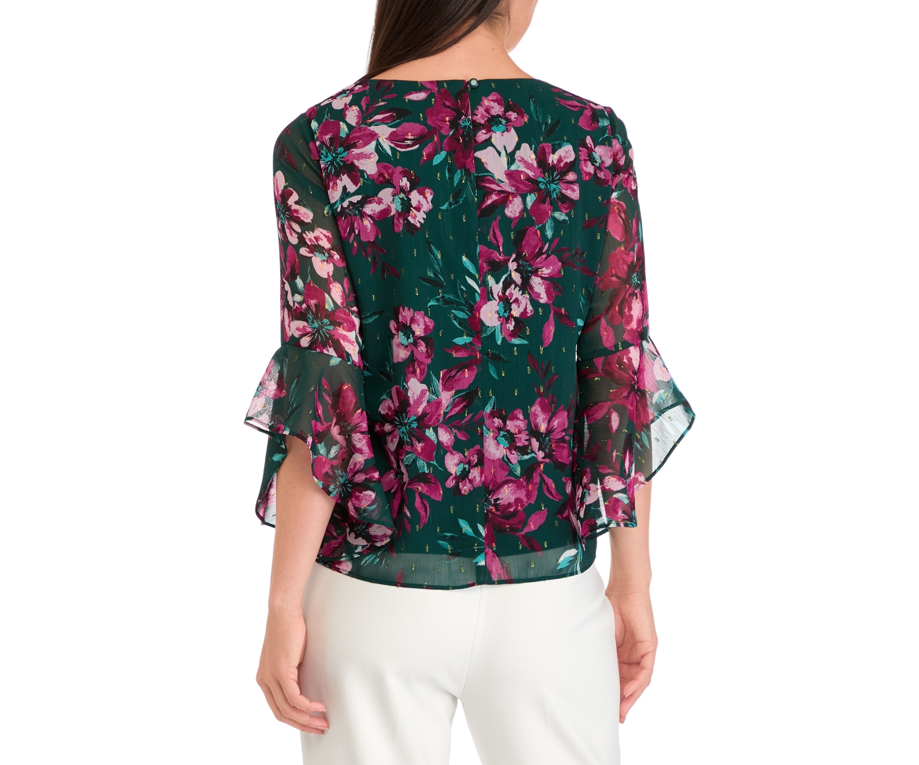 Petite Ruffle Sleeve Printed Blouse