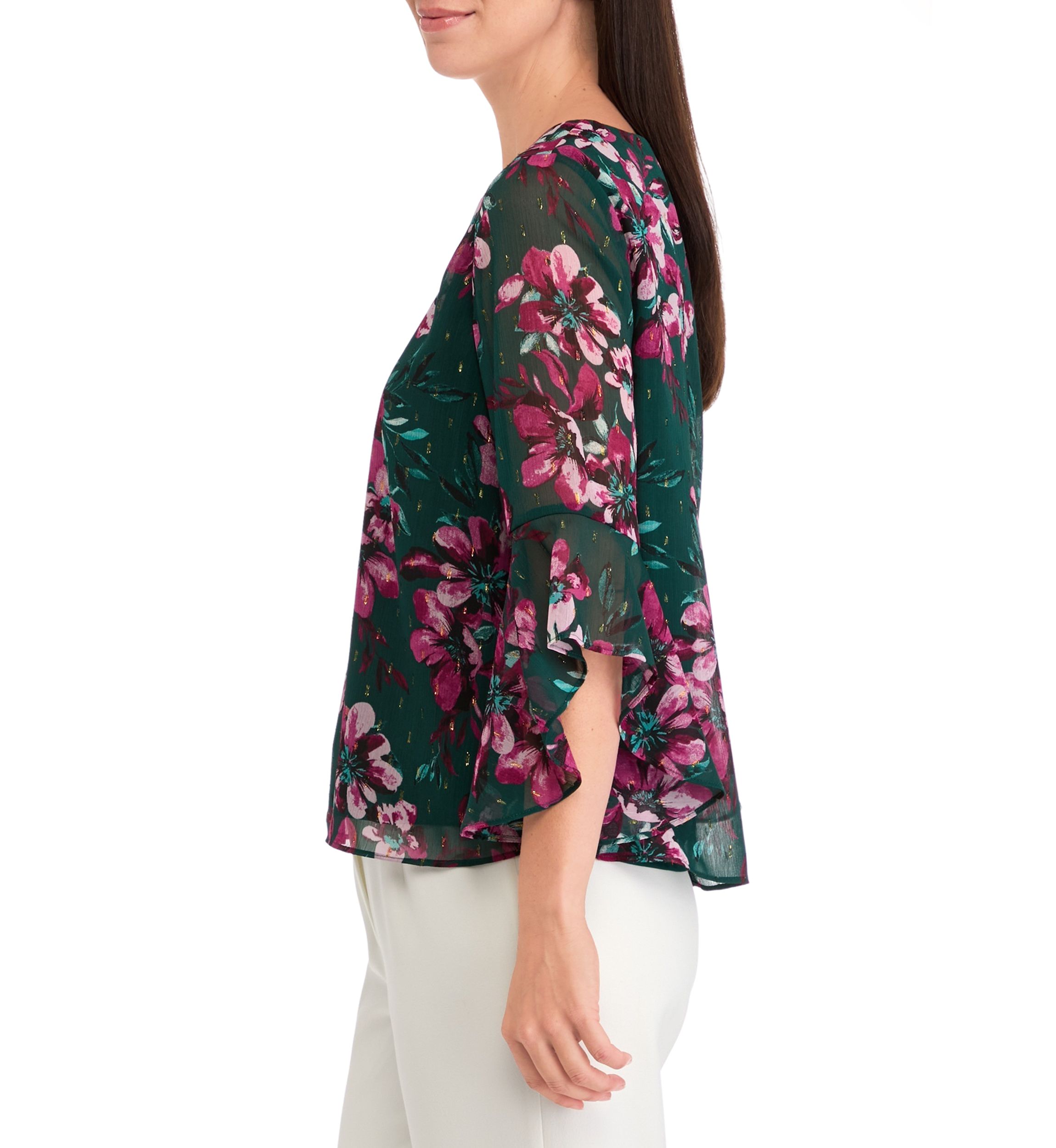 Petite Ruffle Sleeve Printed Blouse