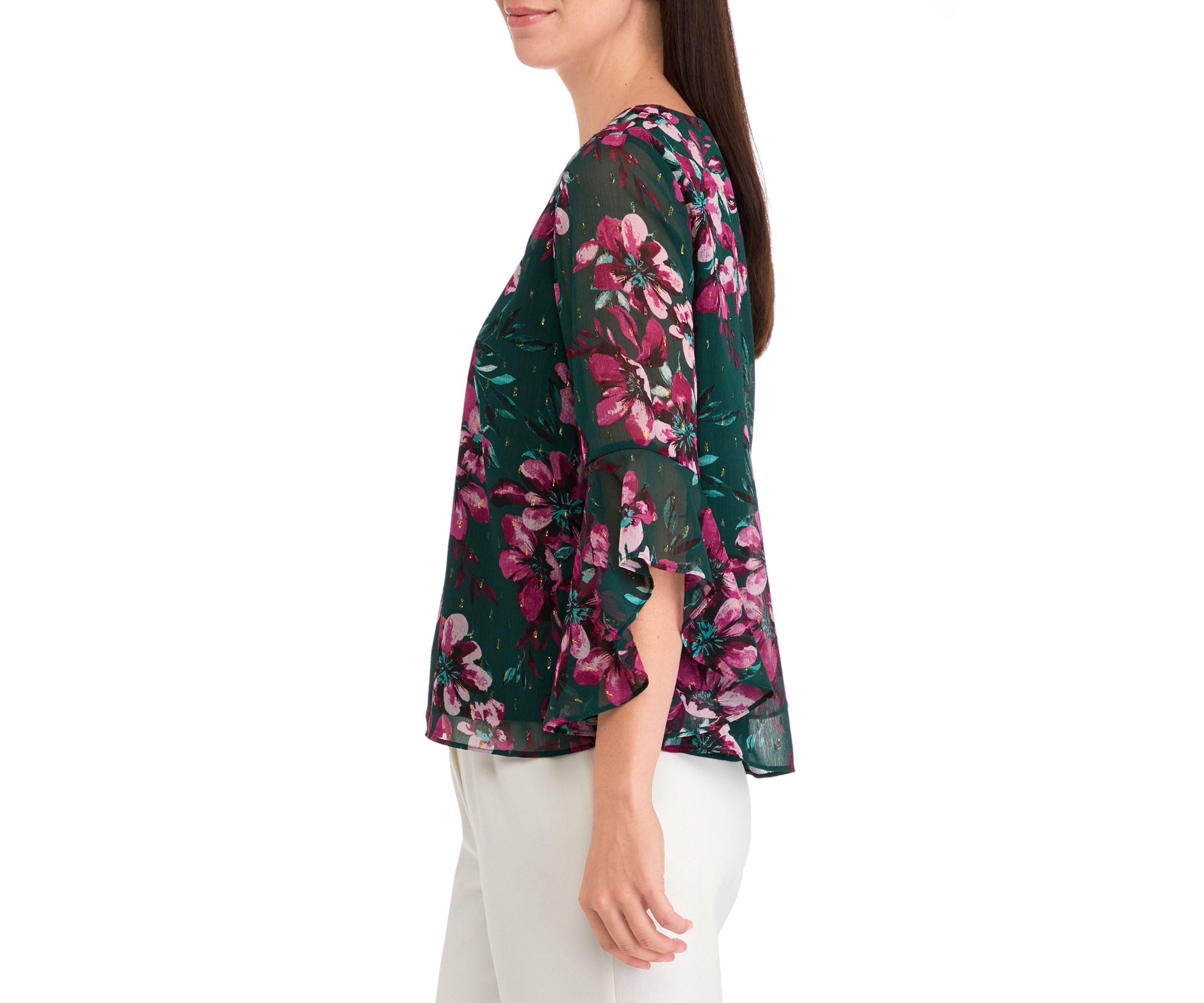 Petite Ruffle Sleeve Printed Blouse
