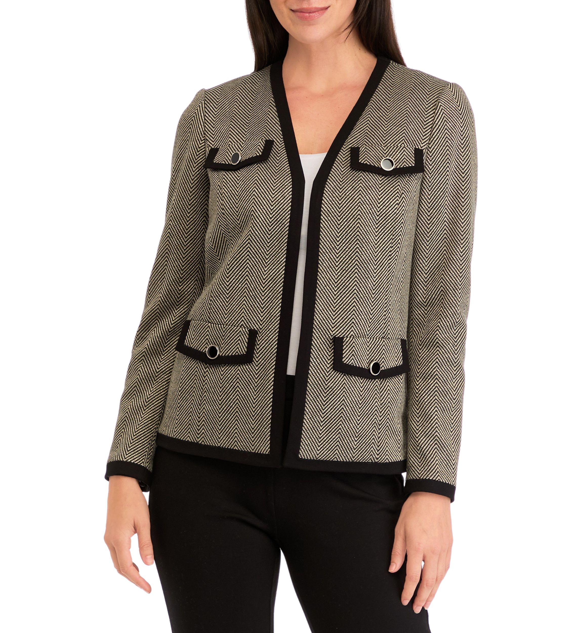 Womens Collarless Open Jacket