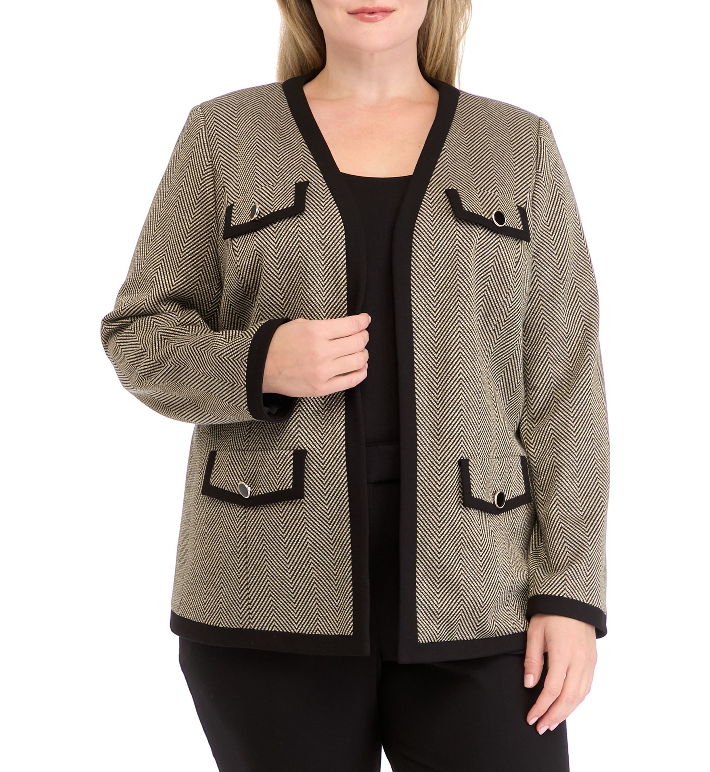 Plus Size Collarless Open Jacket