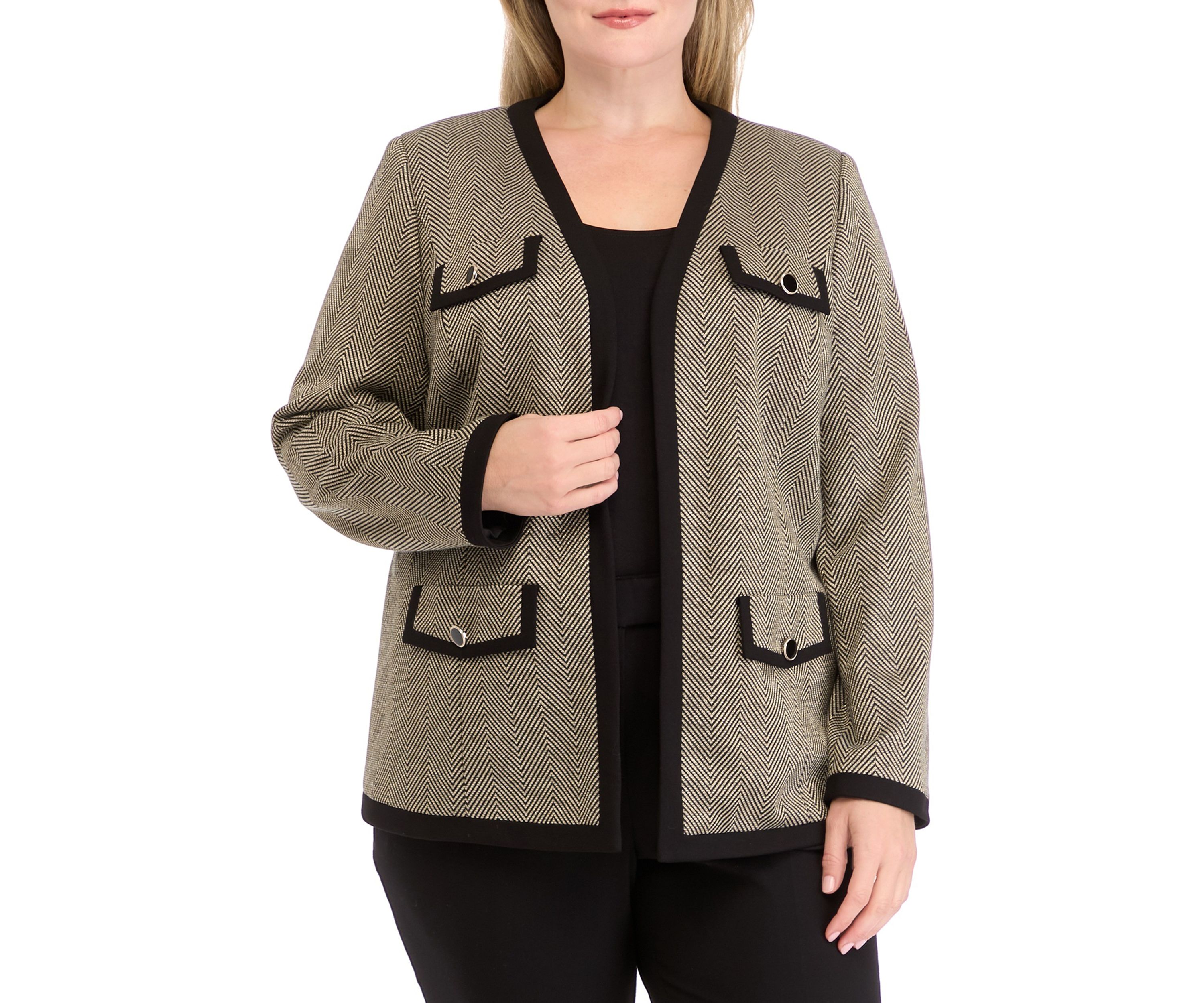 Plus Size Collarless Open Jacket