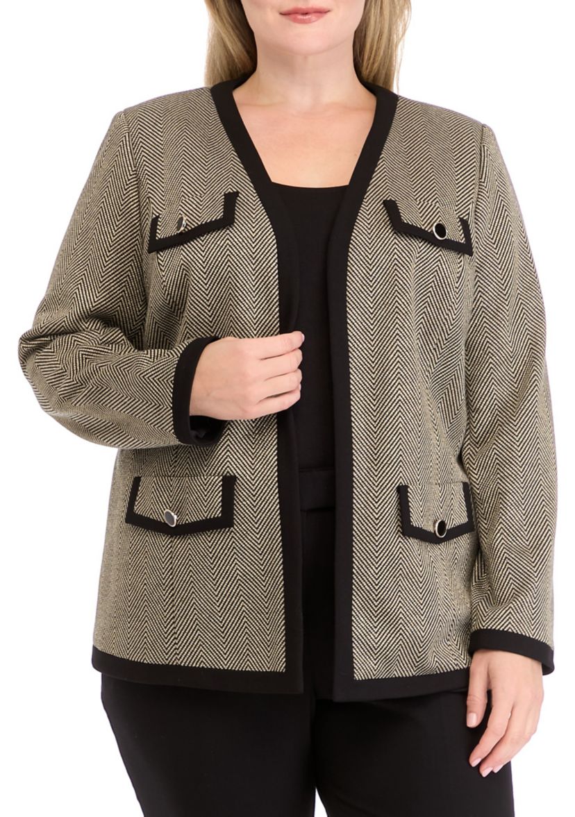 Plus Size Collarless Open Jacket