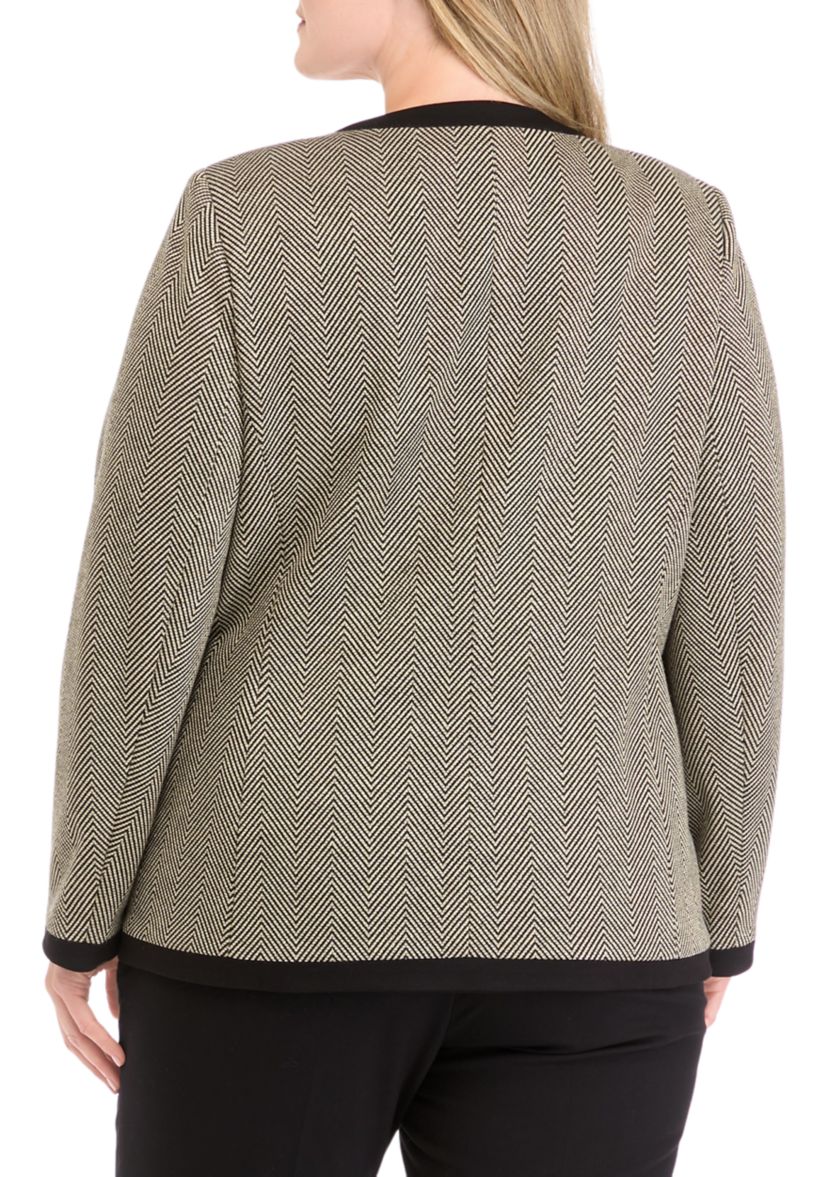 Plus Size Collarless Open Jacket