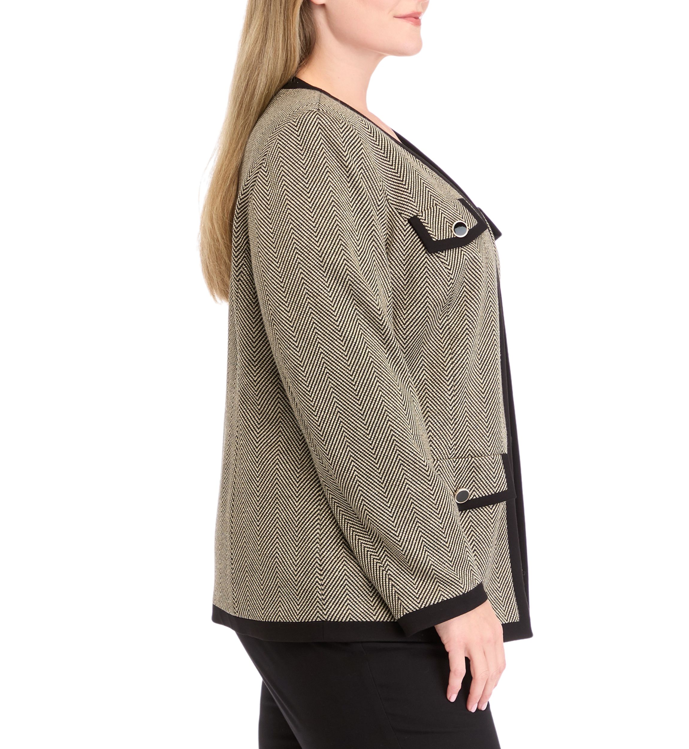 Plus Size Collarless Open Jacket