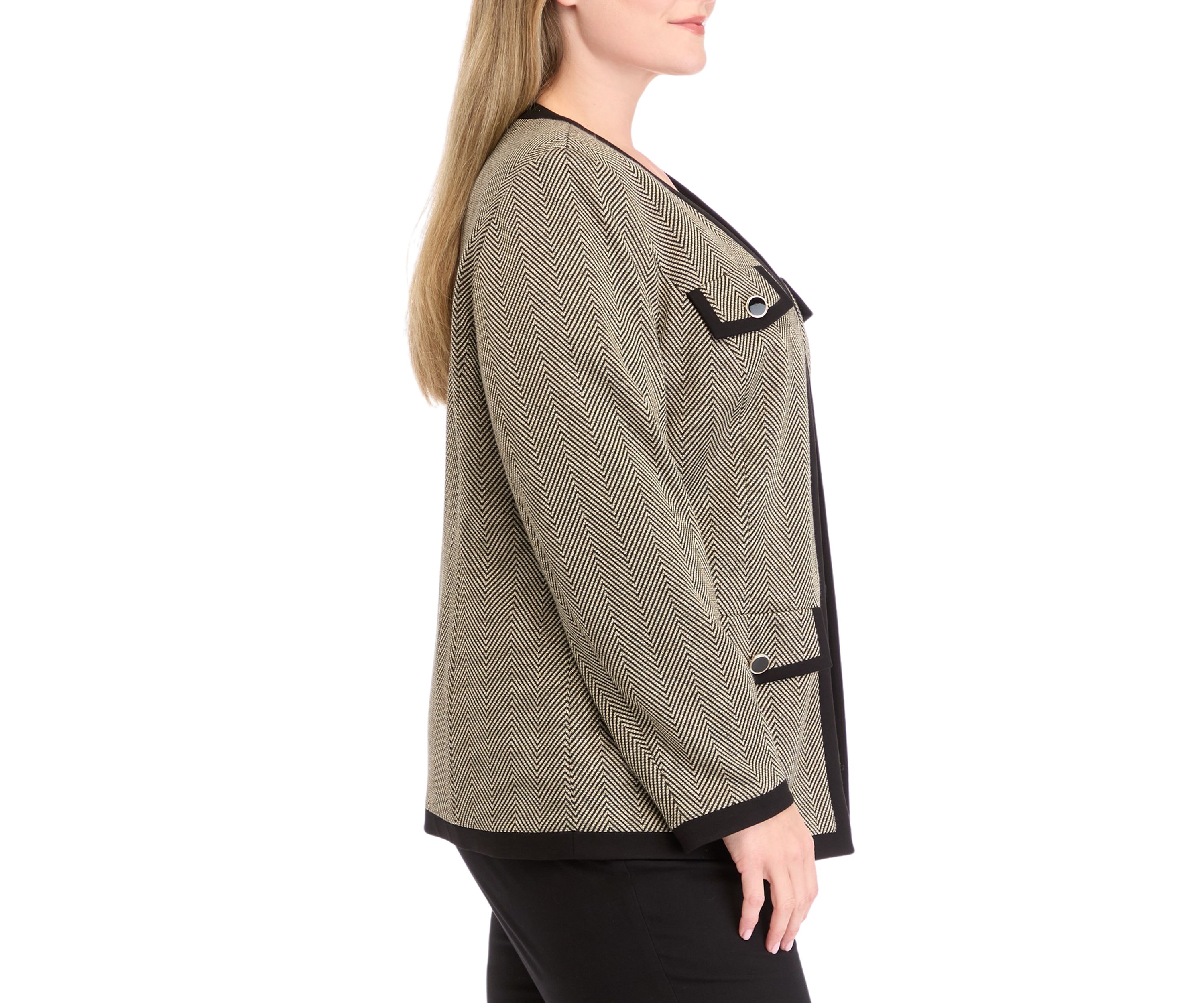 Plus Size Collarless Open Jacket