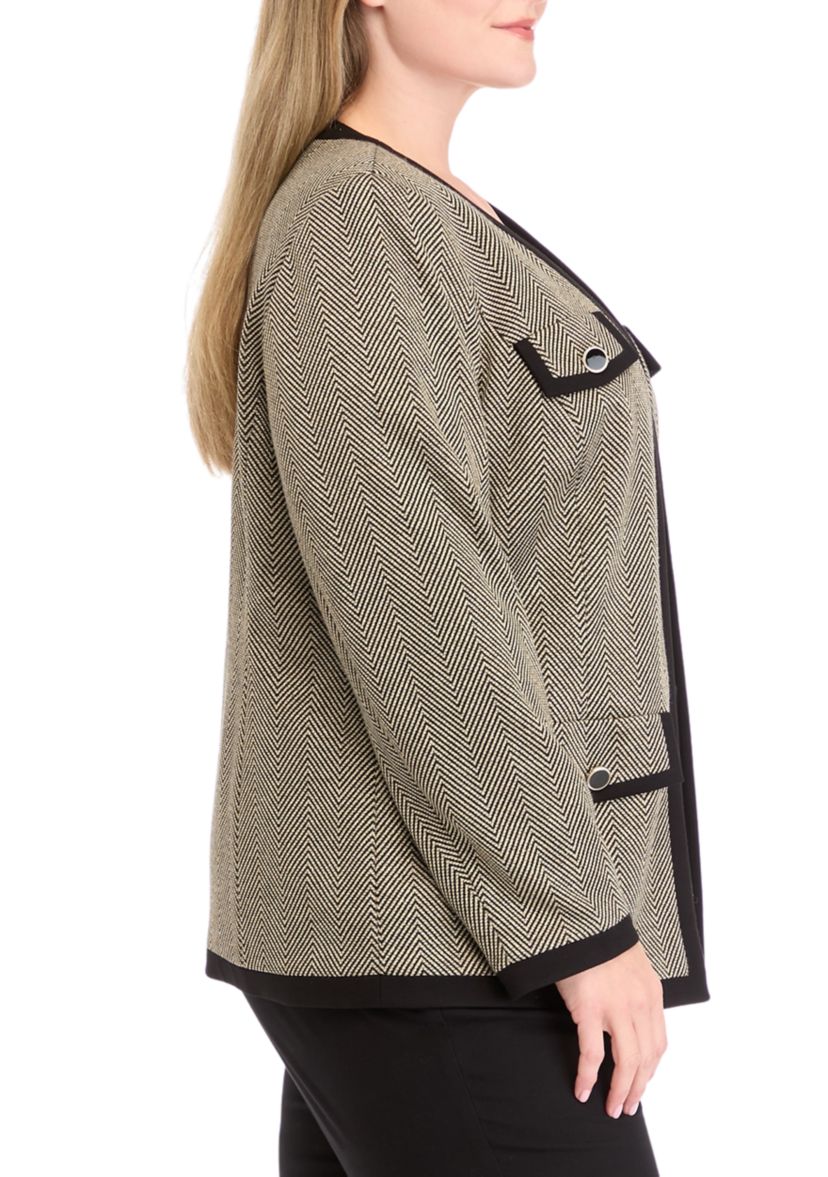 Plus Size Collarless Open Jacket