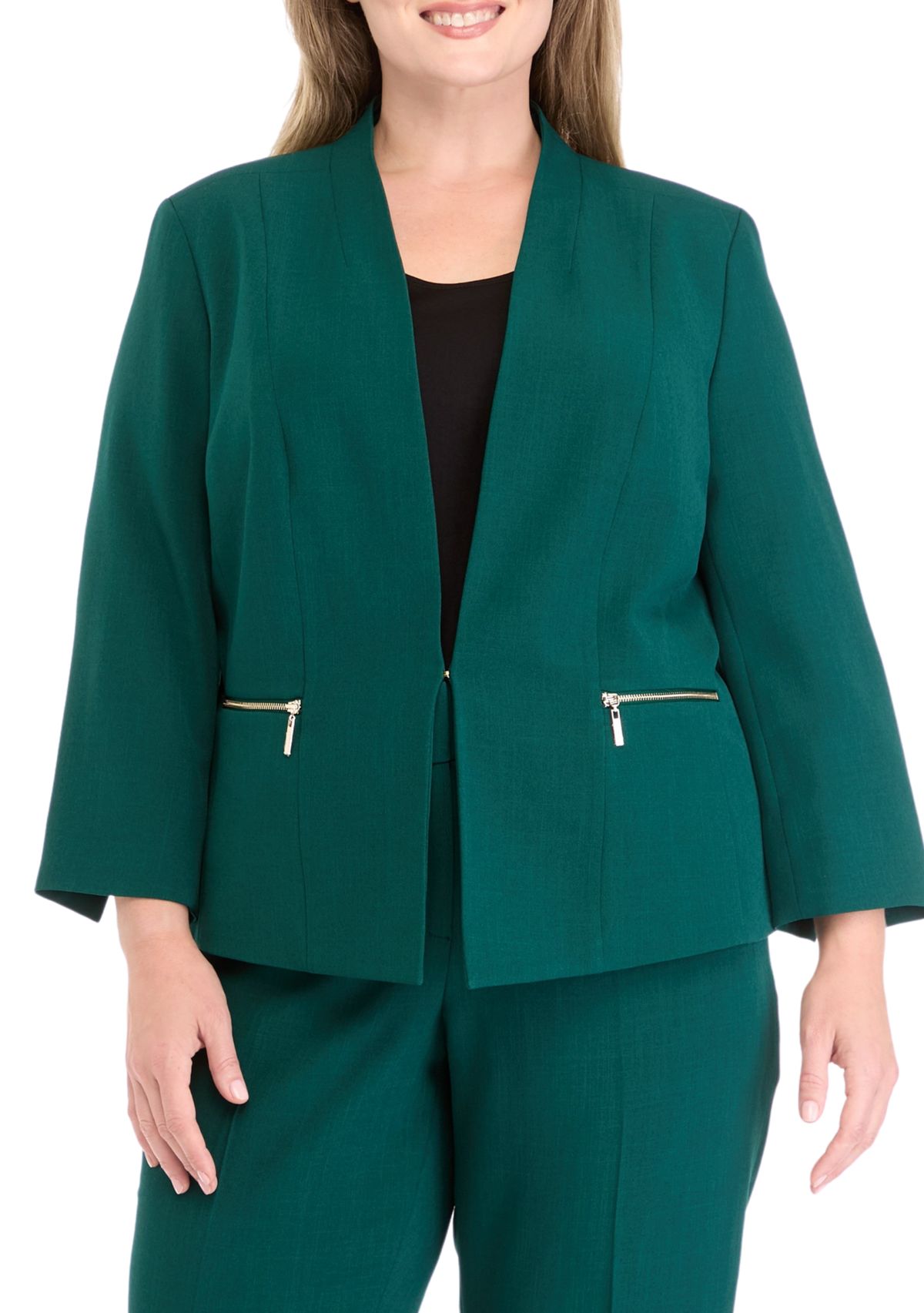 Plus Size One Button Panel Seamed Jacket
