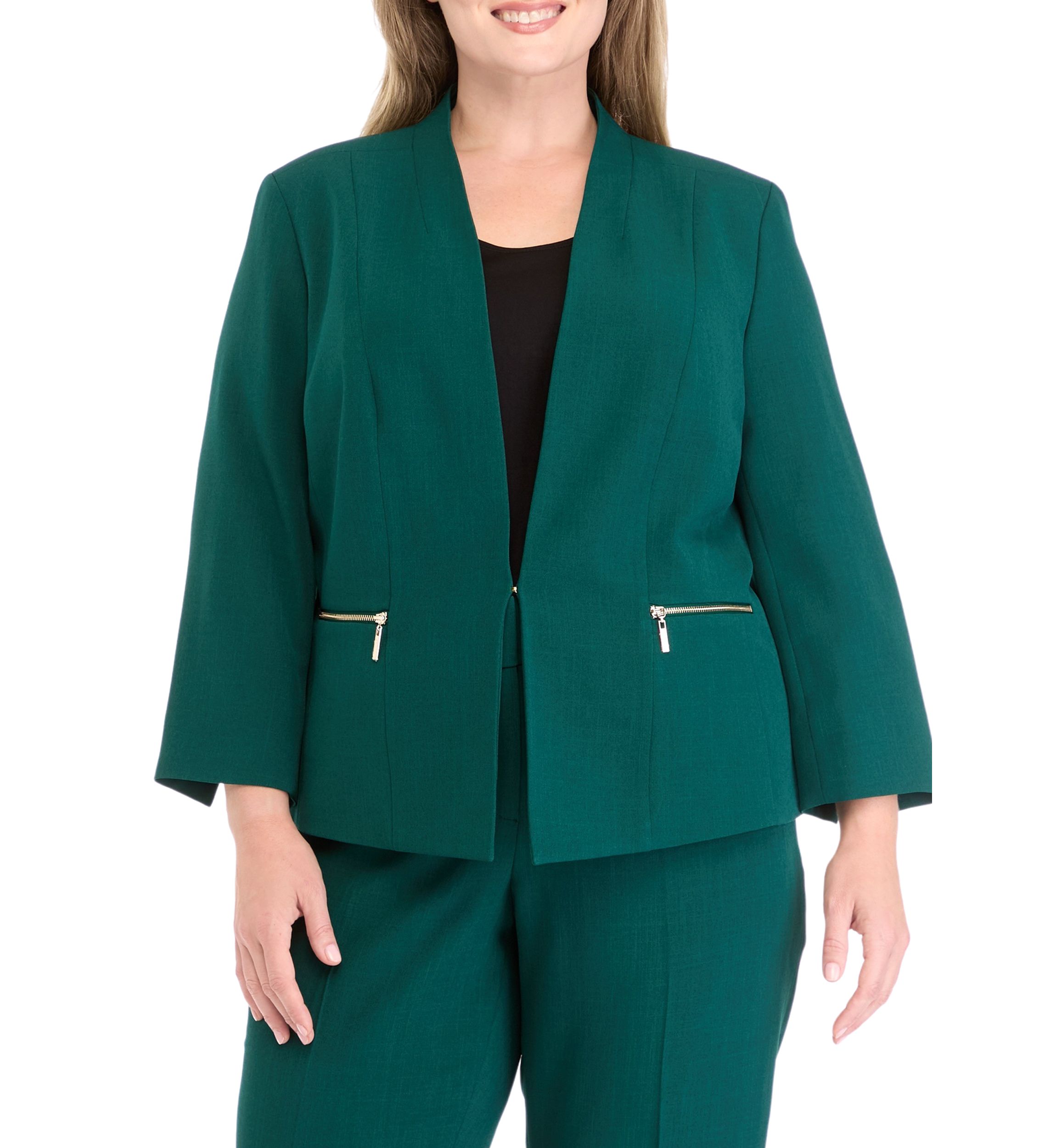 Plus Size One Button Panel Seamed Jacket