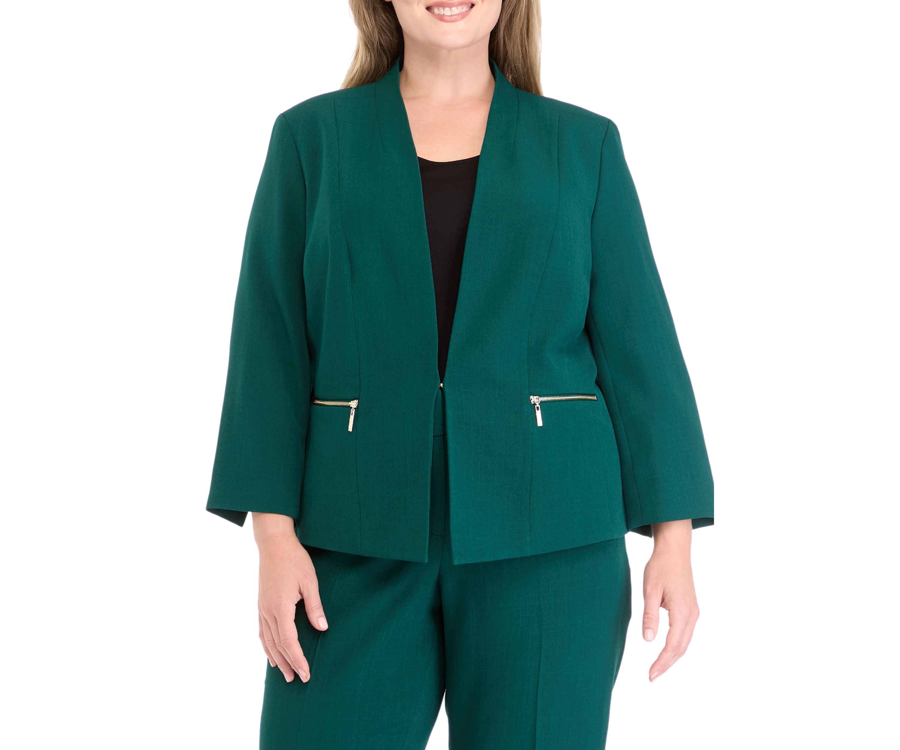 Plus Size One Button Panel Seamed Jacket