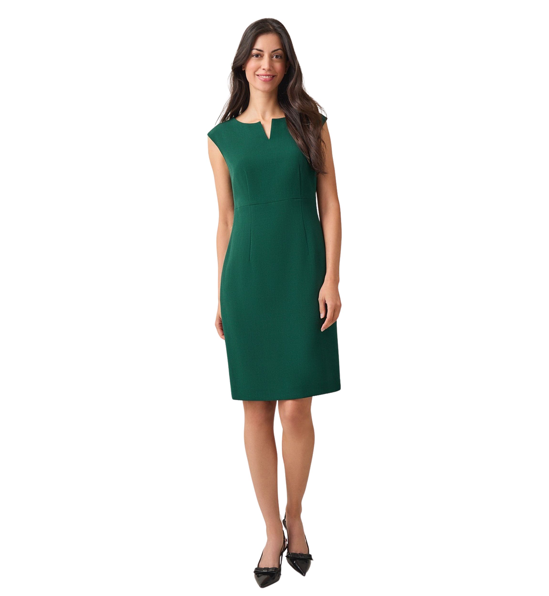  Petite Cap Sleeve Split Neck Sheath Dress 