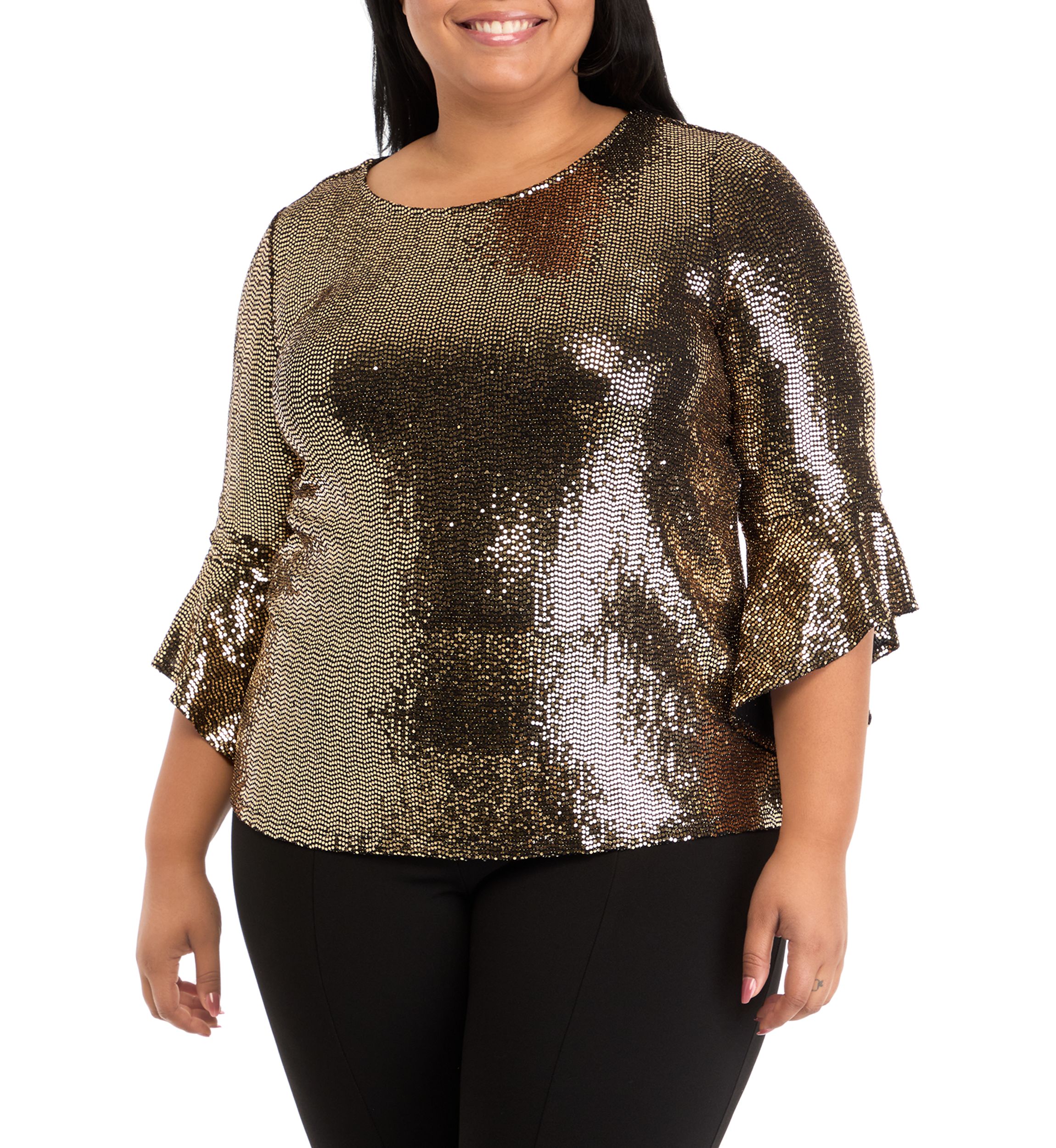 Plus Size 3/4 Sleeve Ruffle Blouse