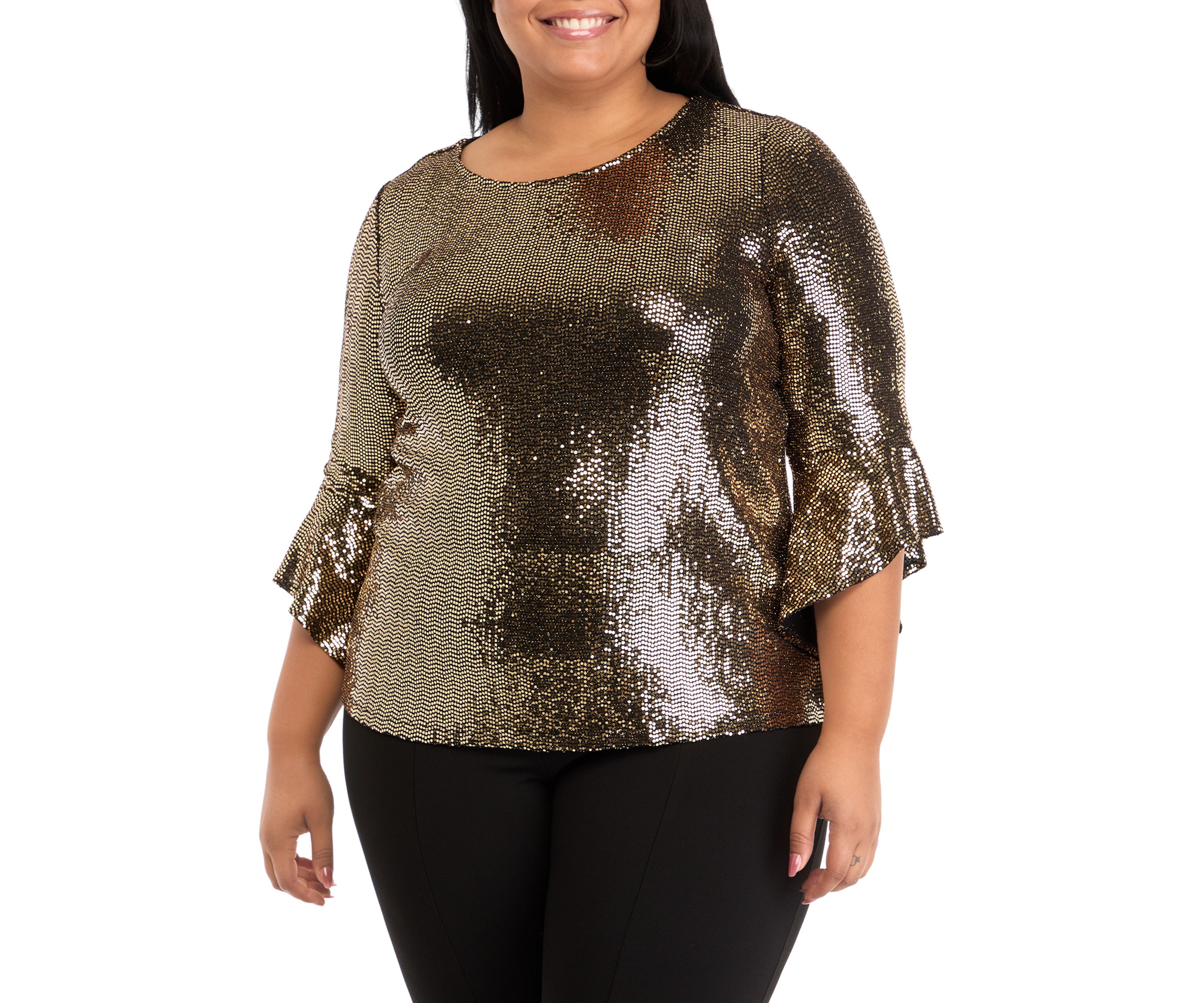 Plus Size 3/4 Sleeve Ruffle Blouse