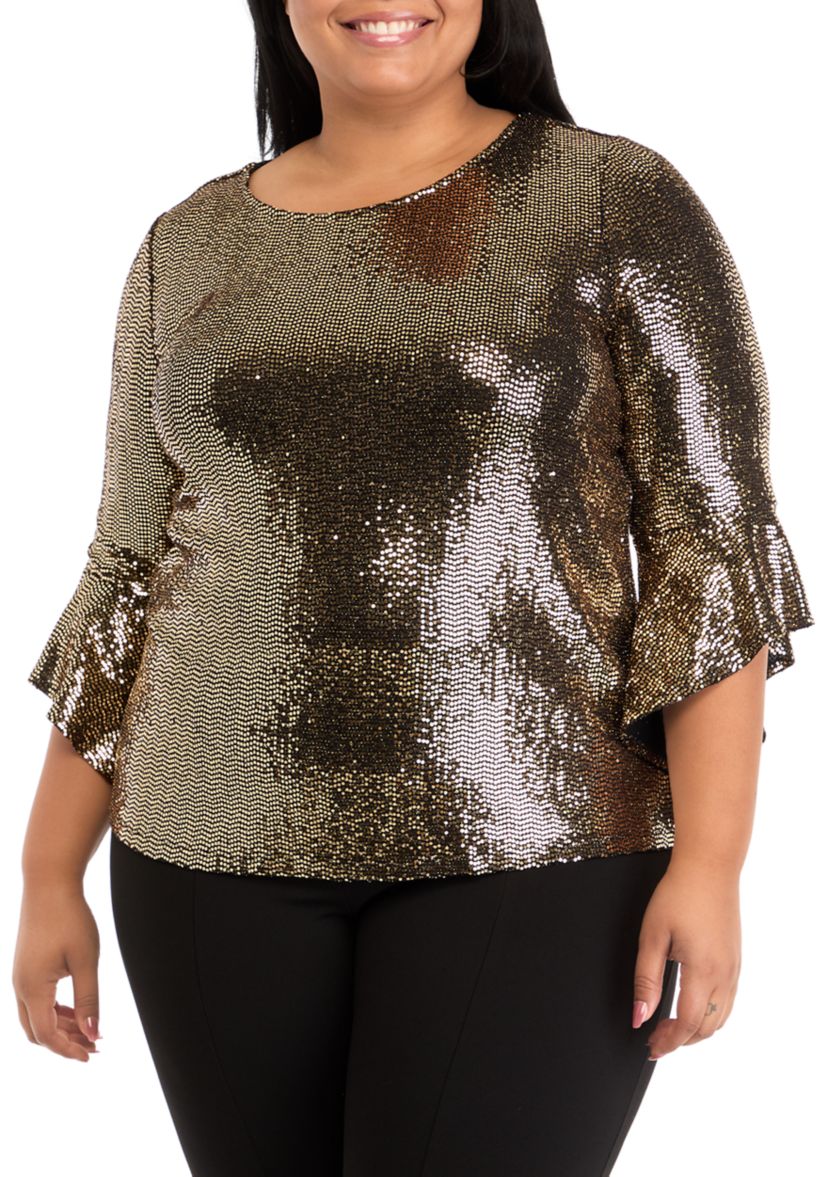 Plus Size 3/4 Sleeve Ruffle Blouse
