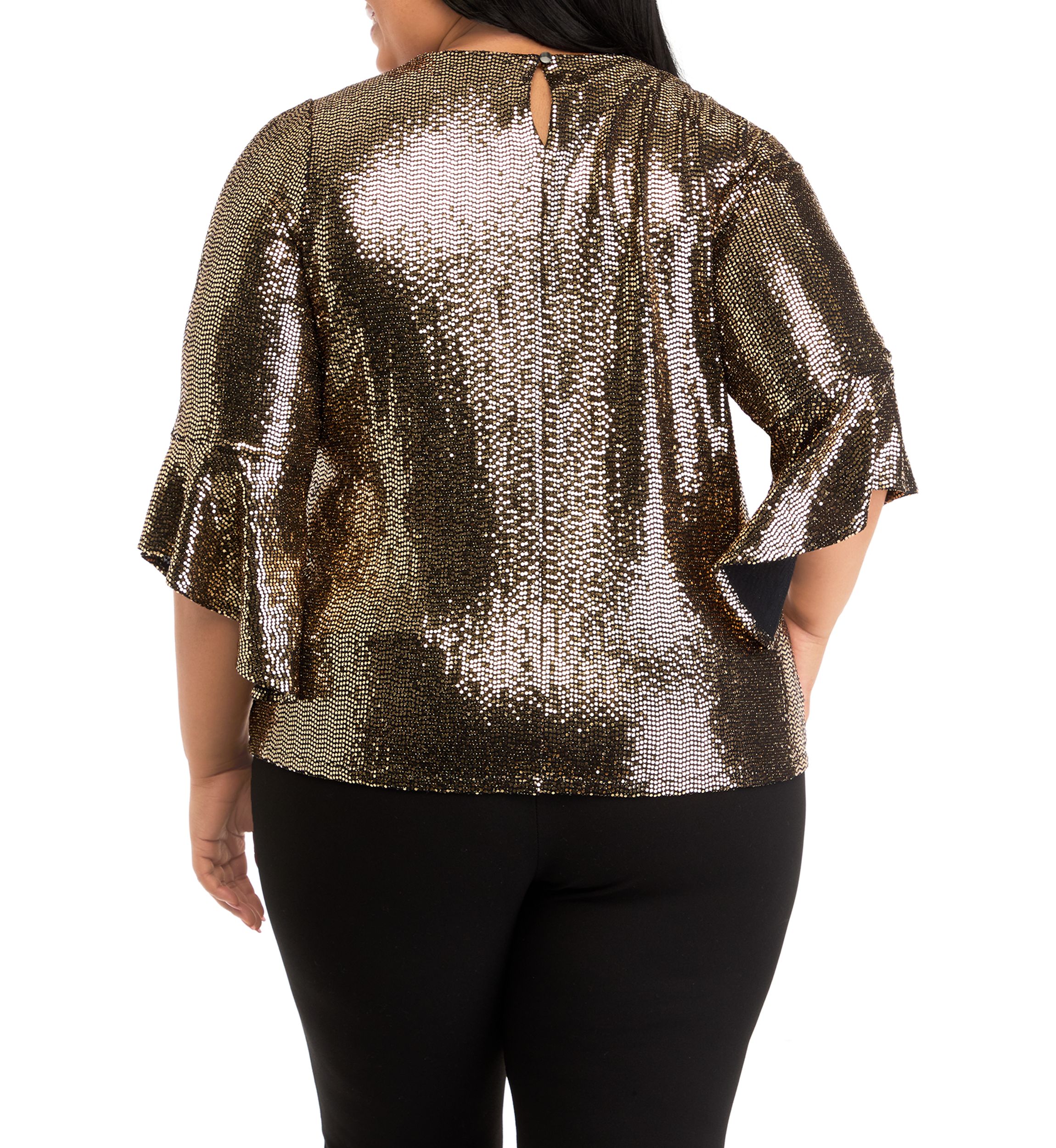Plus Size 3/4 Sleeve Ruffle Blouse