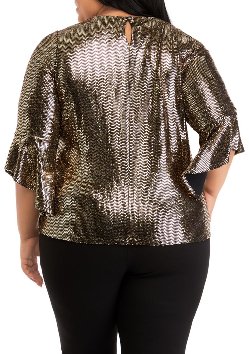 Plus Size 3/4 Sleeve Ruffle Blouse