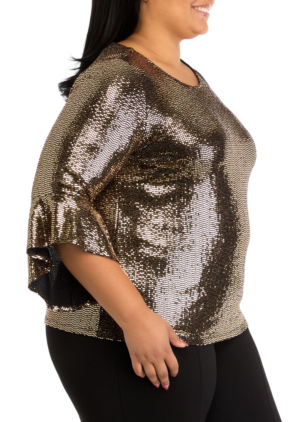 Plus Size 3/4 Sleeve Ruffle Blouse