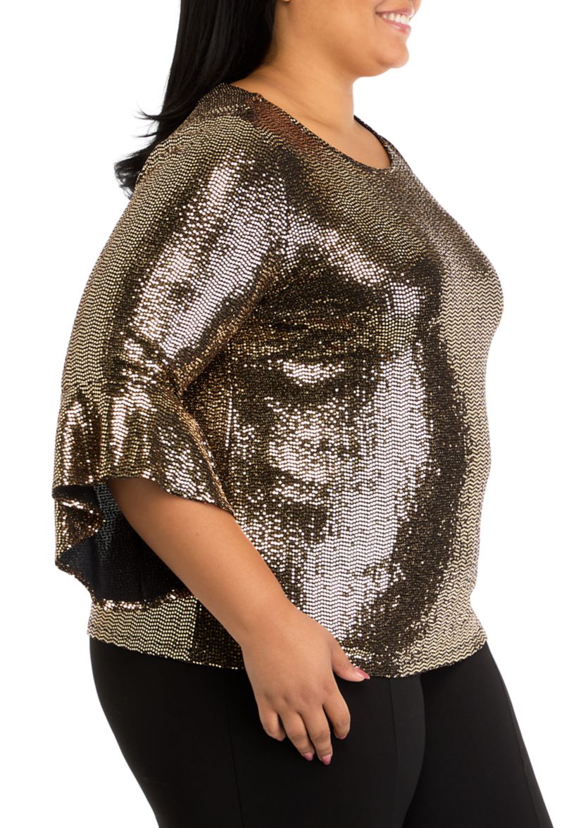 Plus Size 3/4 Sleeve Ruffle Blouse