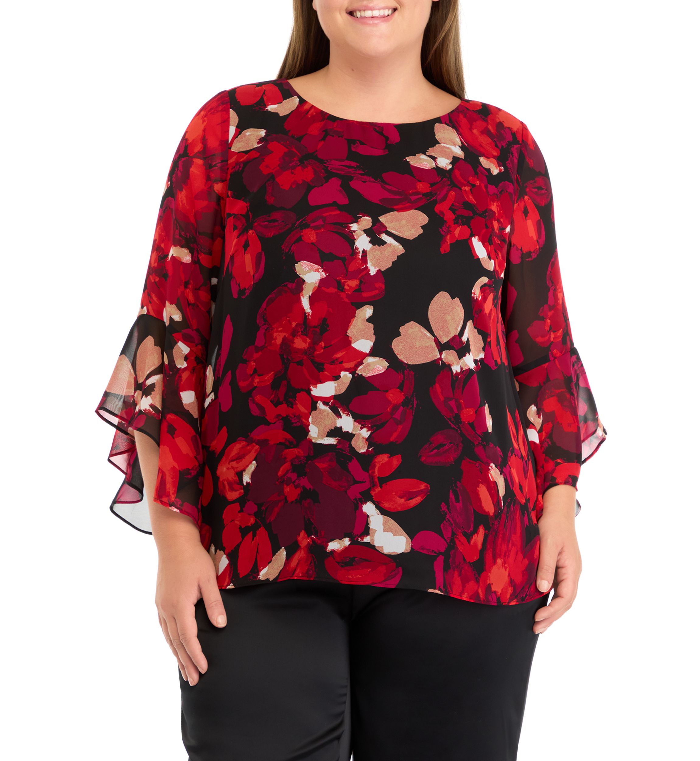 Plus Size Ruffle Sleeve Blouse