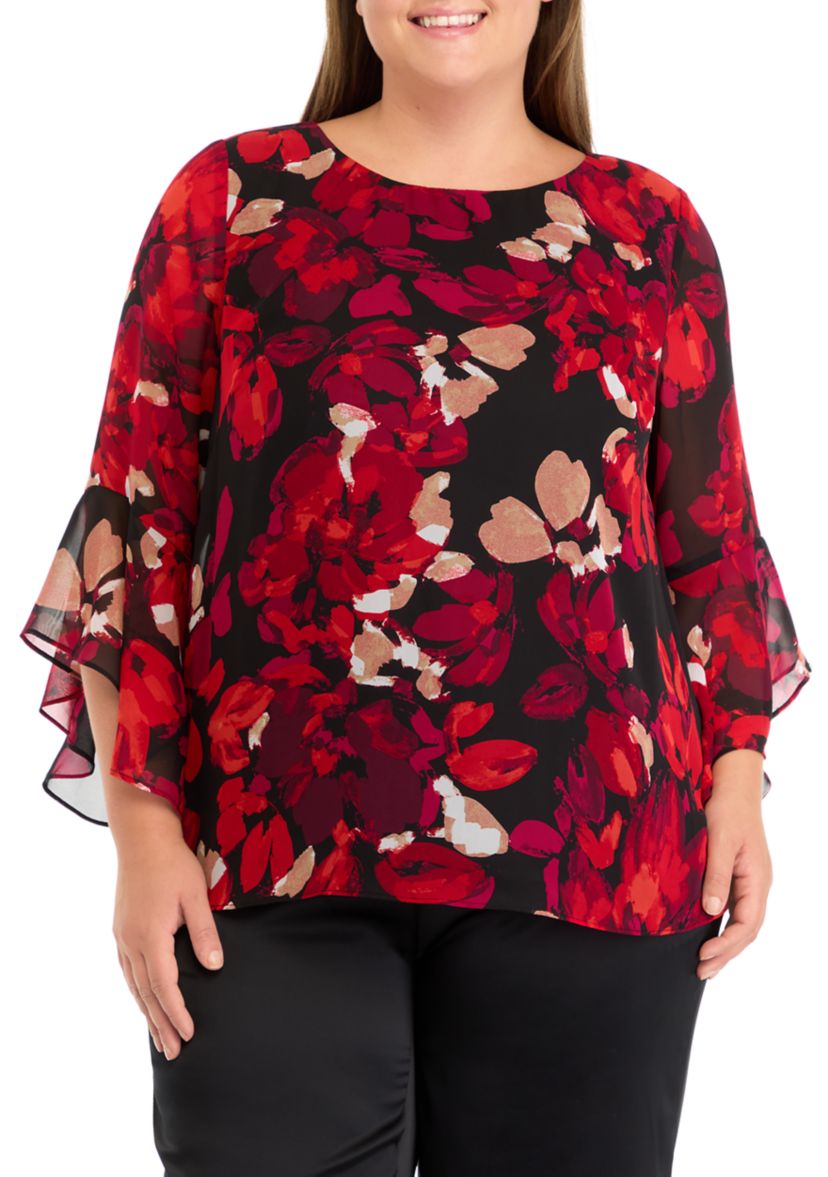 Plus Size Ruffle Sleeve Blouse