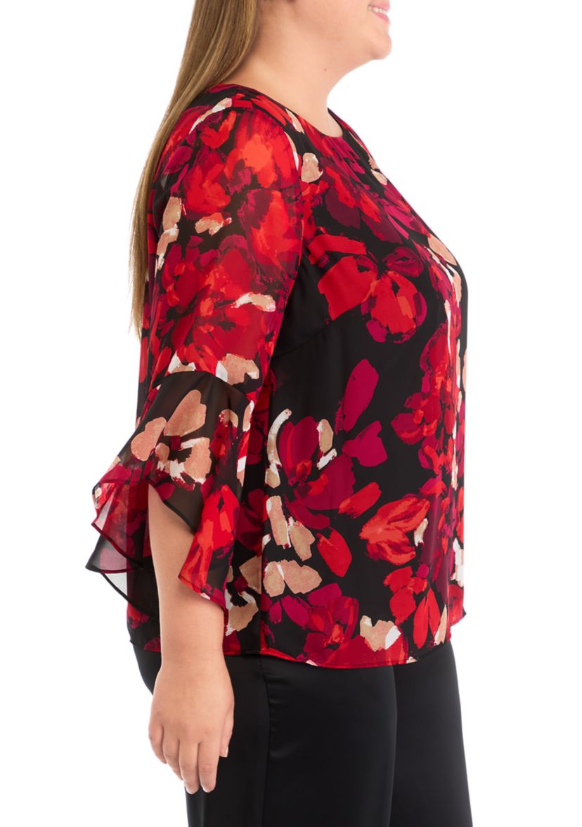 Plus Size Ruffle Sleeve Blouse