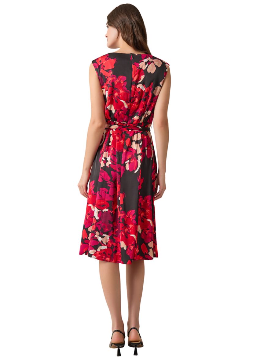 Womens Printed Cowl Neck Seamed Flare Dress