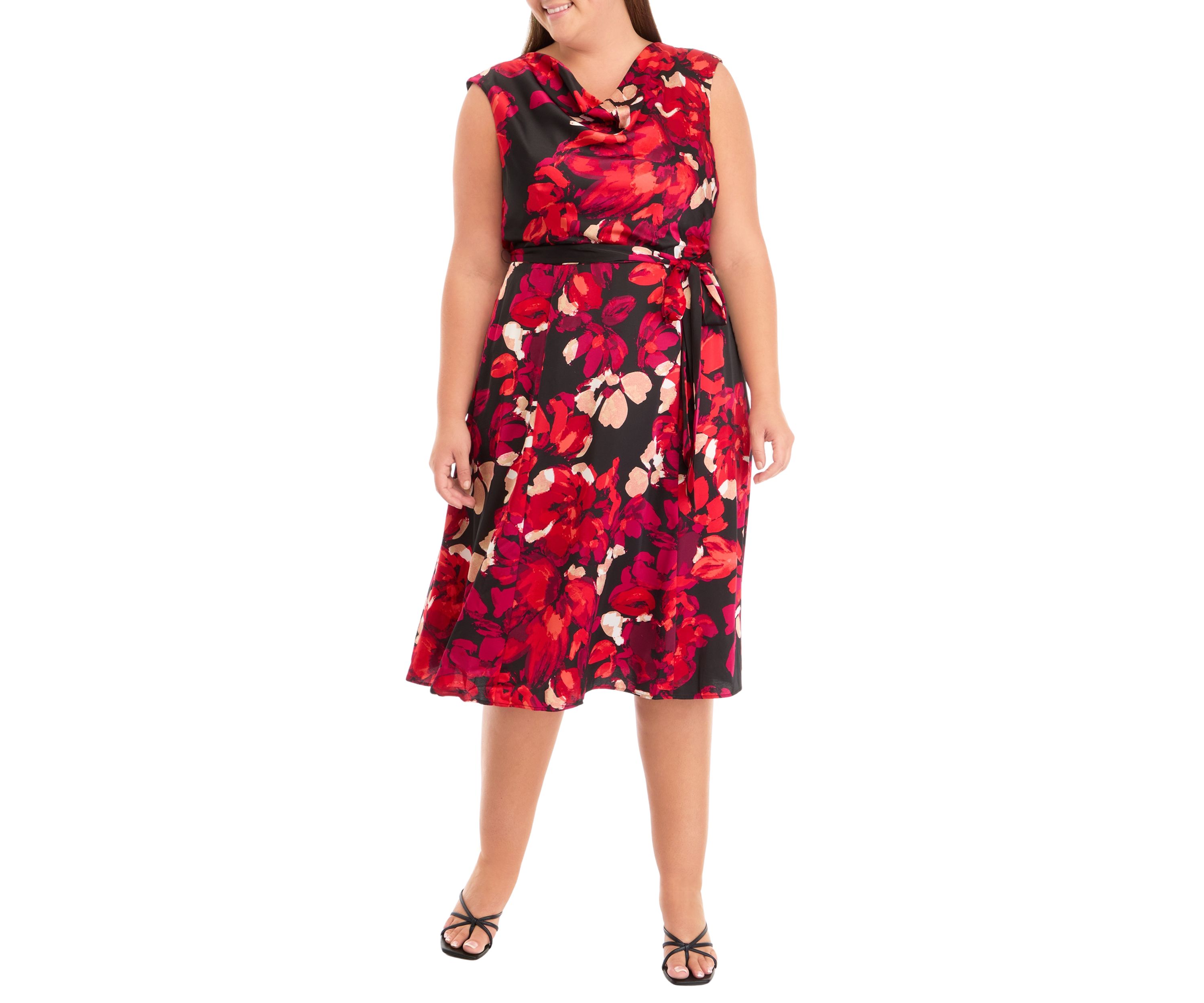Plus Size Cowl Neck Seamed Flare Dress