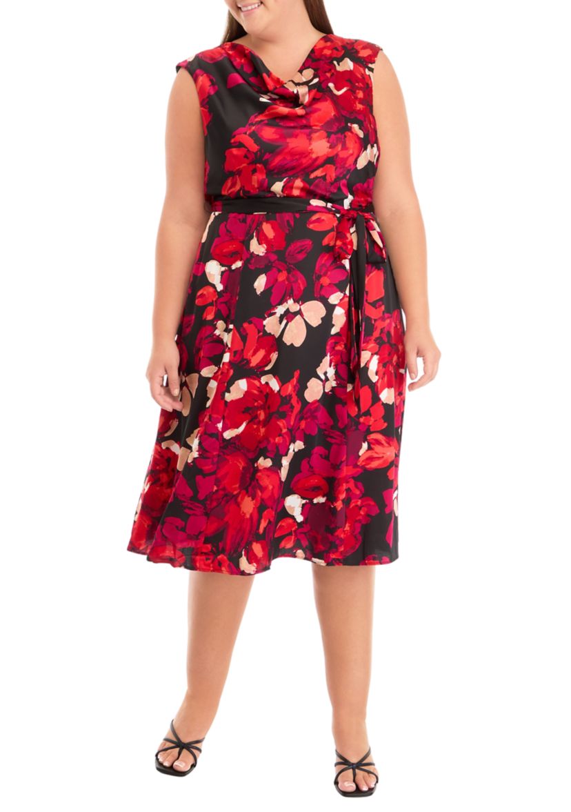 Plus Size Cowl Neck Seamed Flare Dress