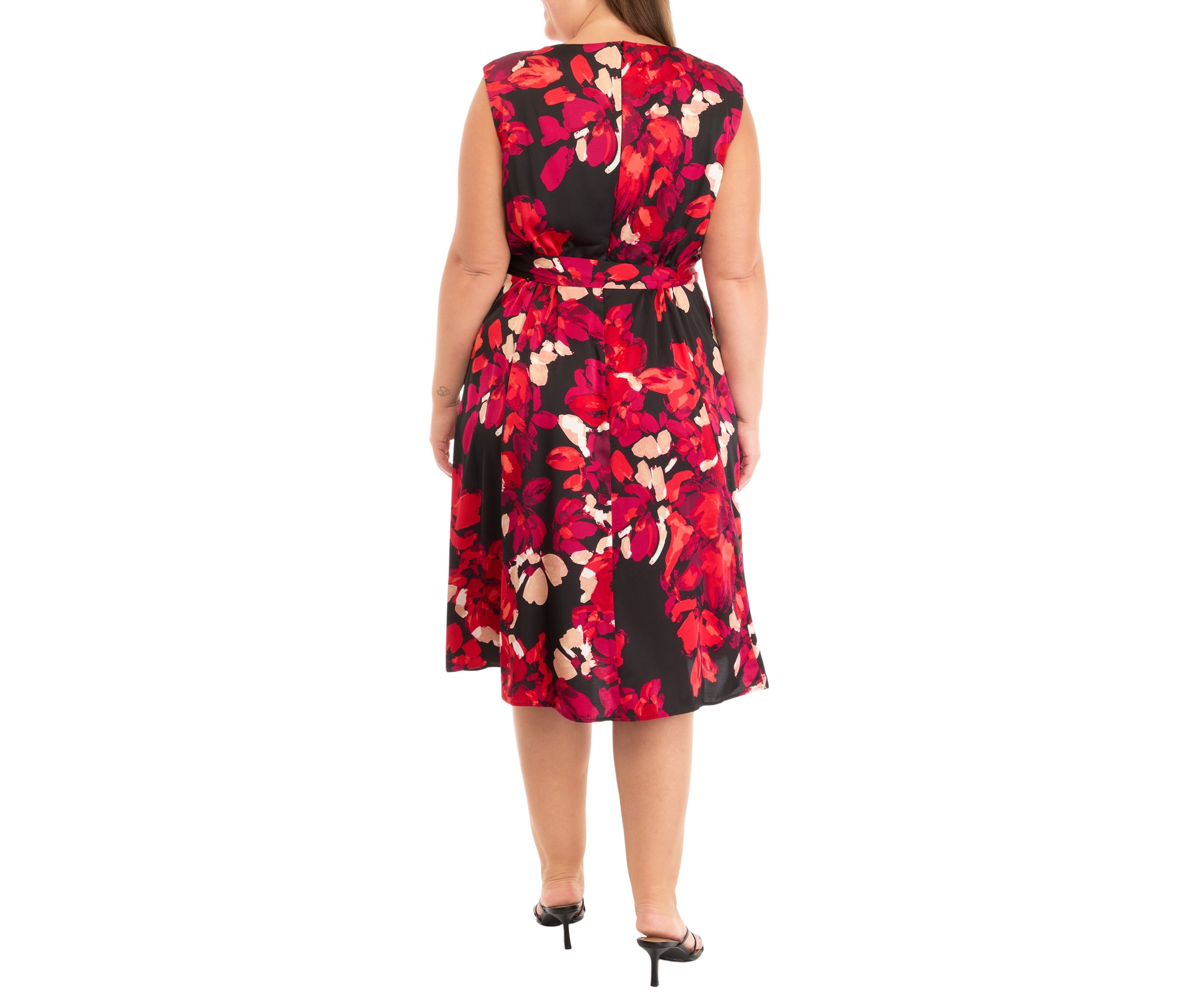 Plus Size Cowl Neck Seamed Flare Dress