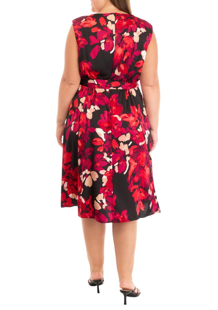 Plus Size Cowl Neck Seamed Flare Dress