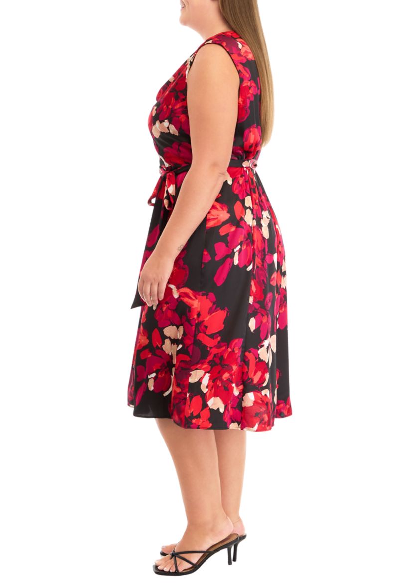Plus Size Cowl Neck Seamed Flare Dress