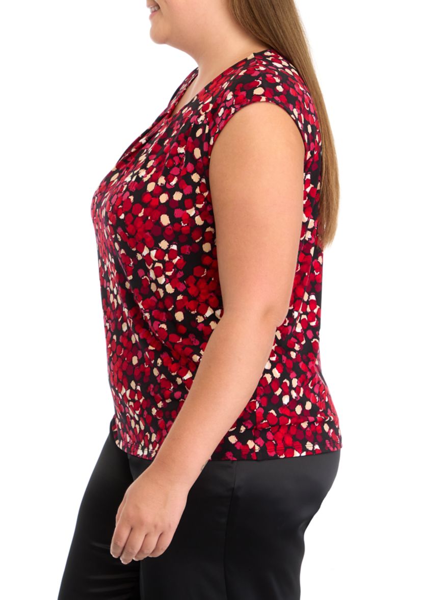 Plus Size Cap Sleeve Cowl Neck Blouse