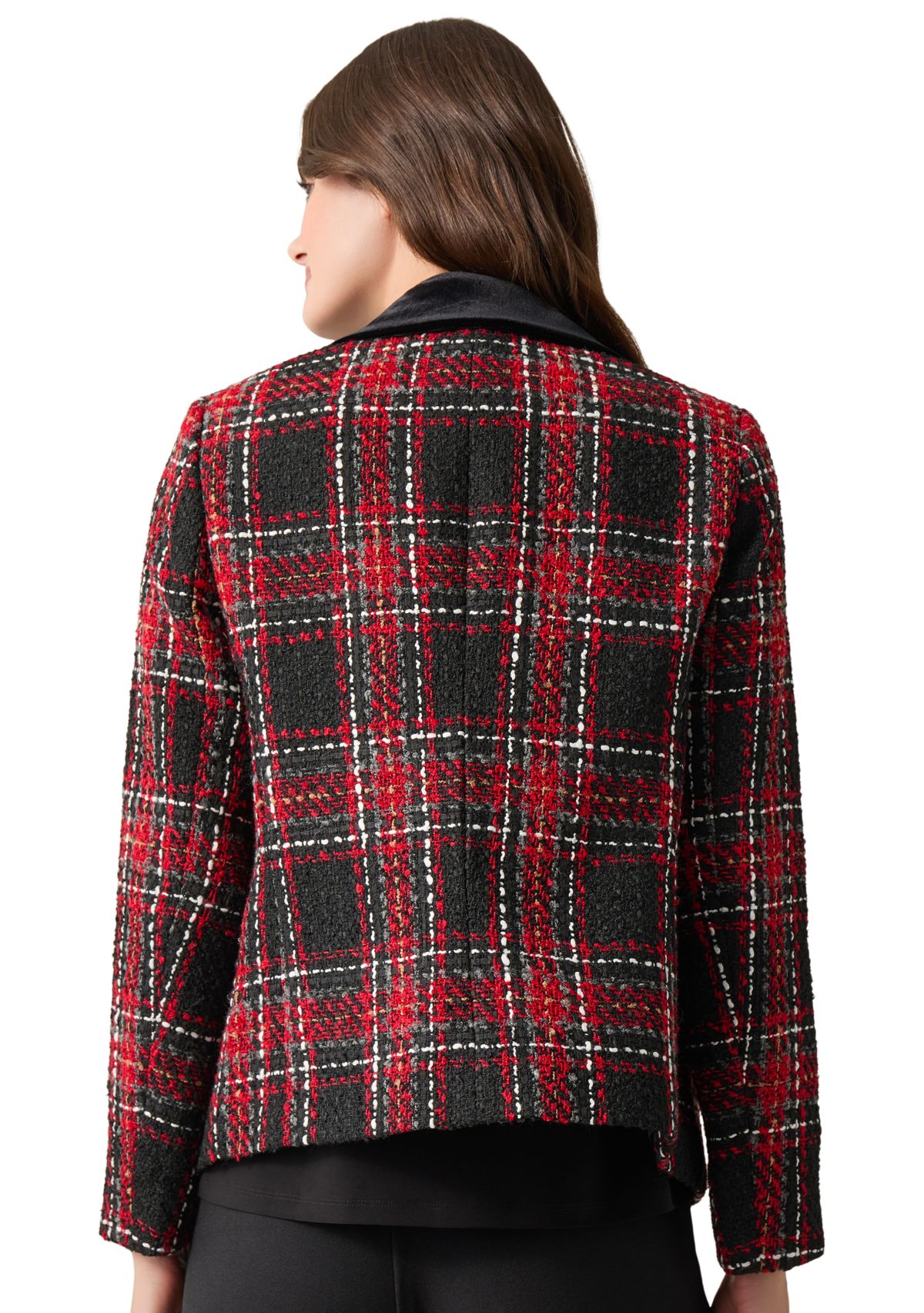 Petite Notch Collar Open Front Printed Tweed Suit Separate Jacket