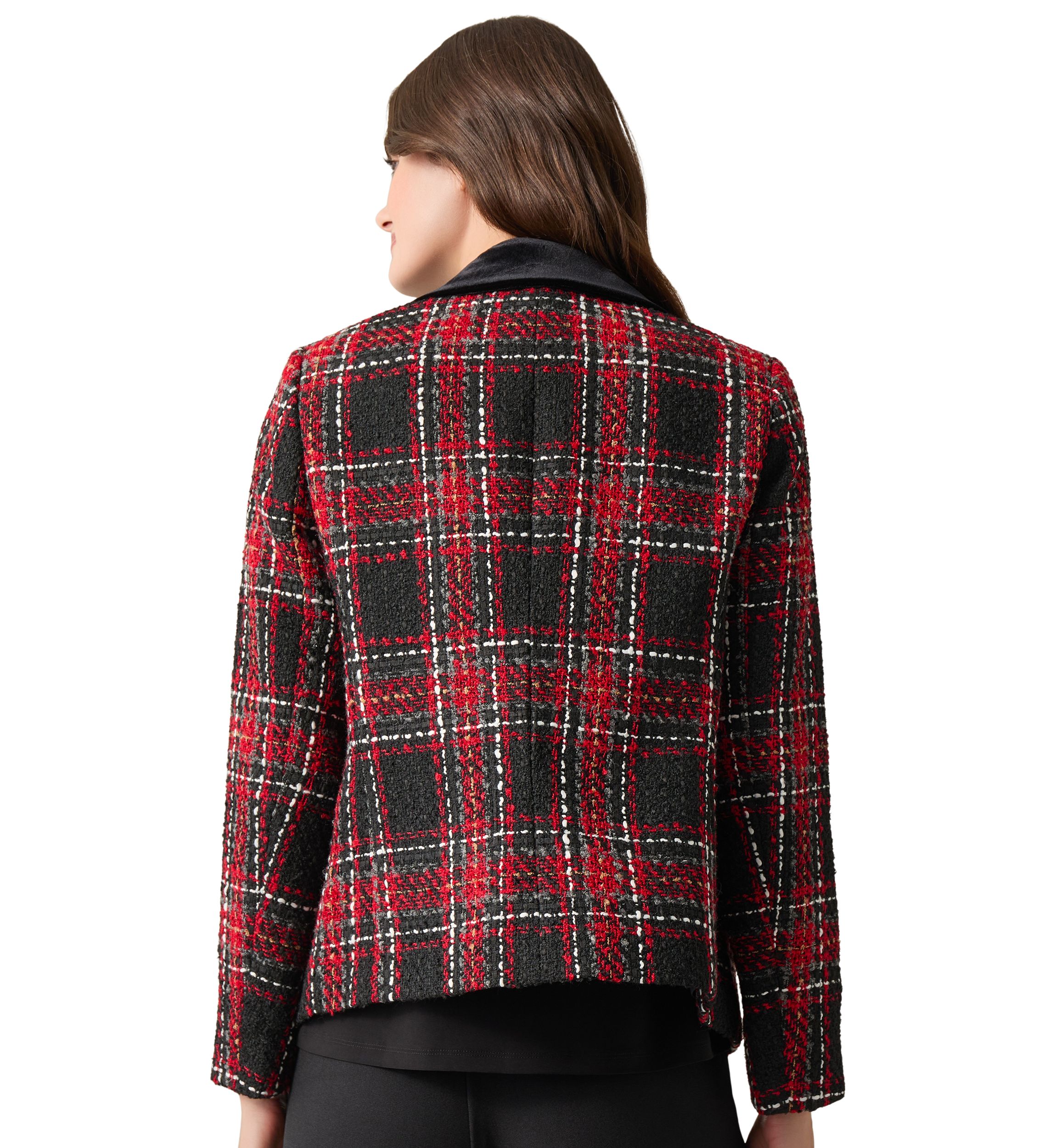 Petite Notch Collar Open Front Printed Tweed Suit Separate Jacket