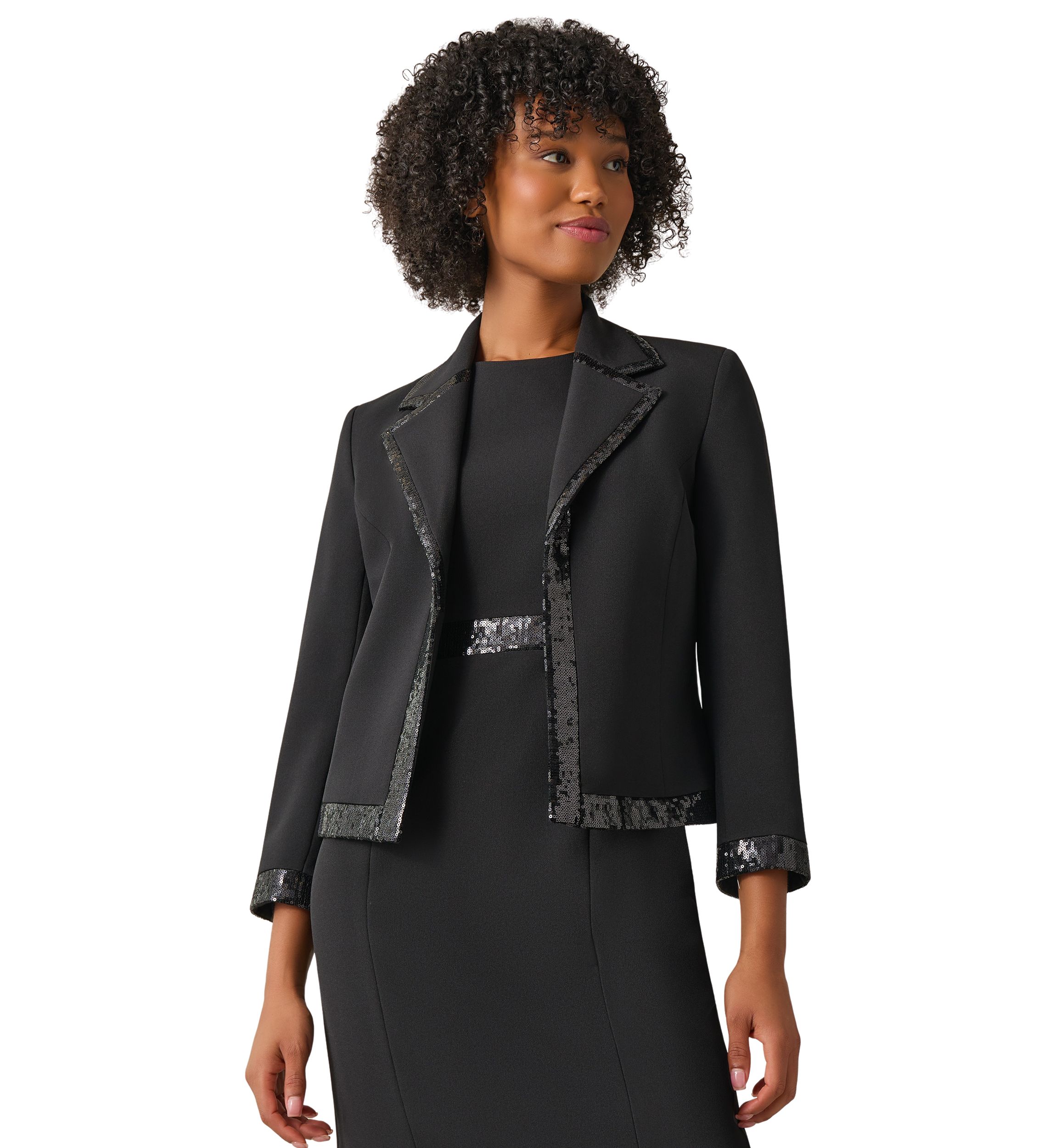 Womens Open Front Suit Separate Jacket with Sequin Trim