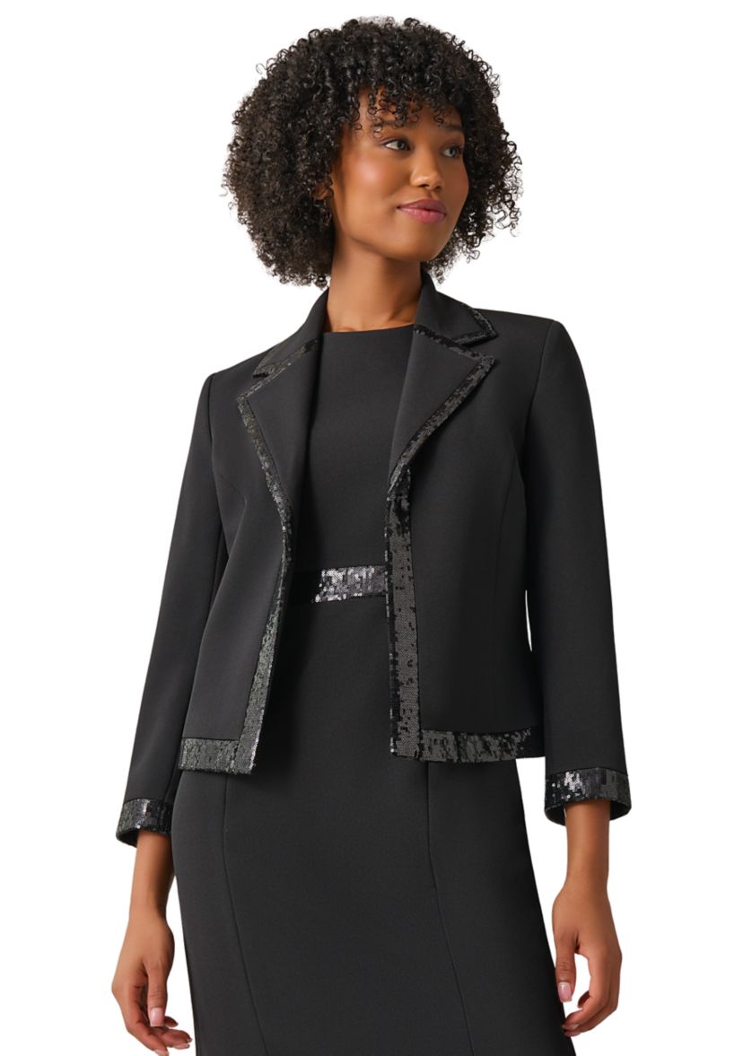 Womens Open Front Suit Separate Jacket with Sequin Trim
