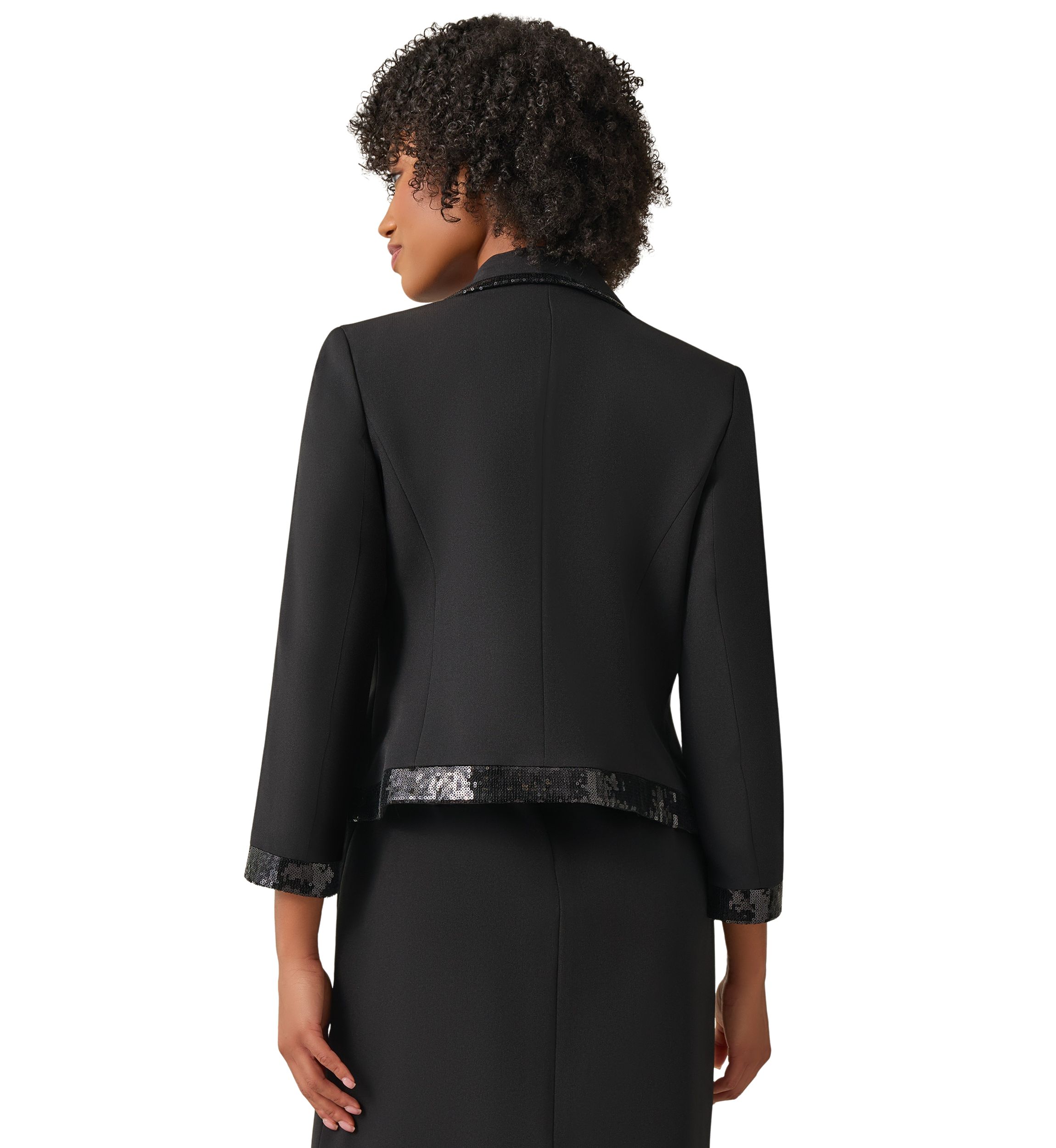 Womens Open Front Suit Separate Jacket with Sequin Trim