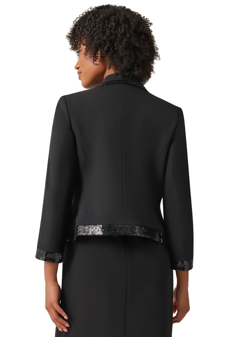 Womens Open Front Suit Separate Jacket with Sequin Trim