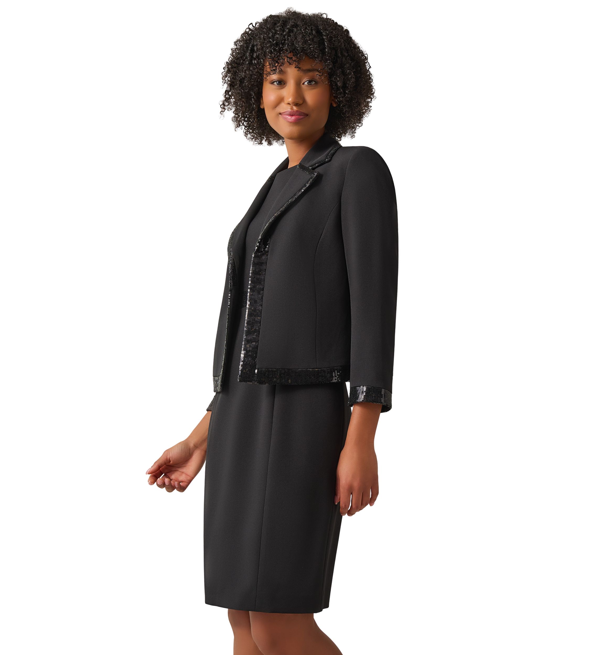 Womens Open Front Suit Separate Jacket with Sequin Trim