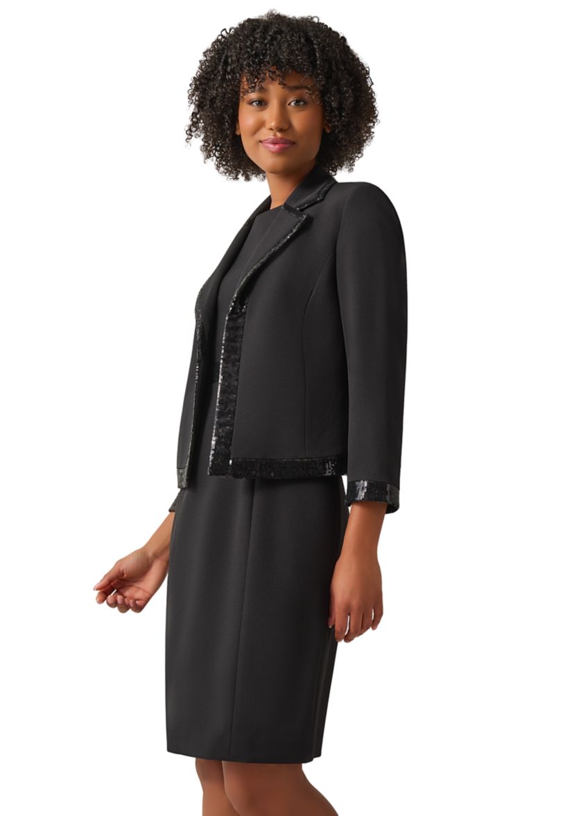 Womens Open Front Suit Separate Jacket with Sequin Trim