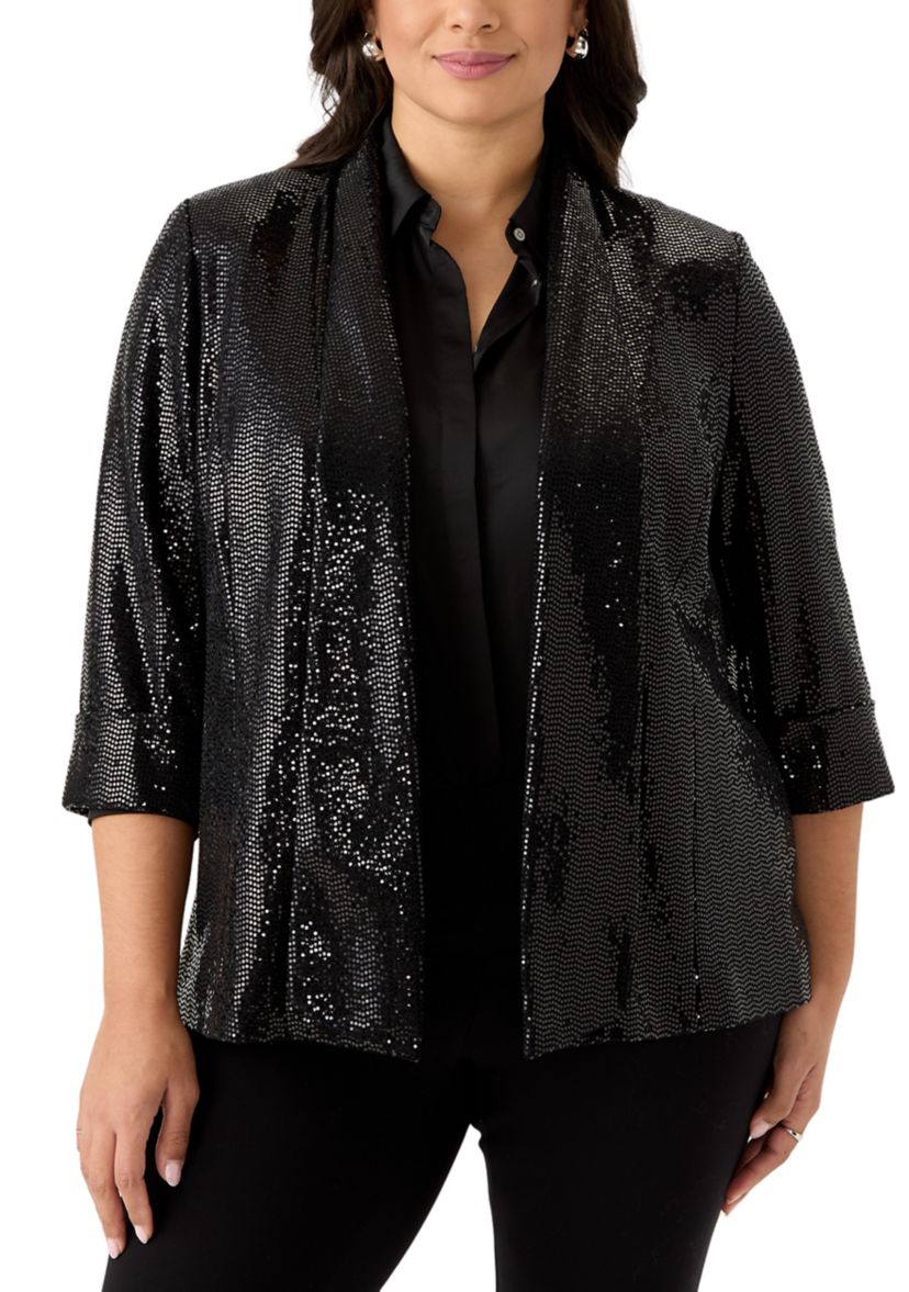 Plus Size Sequin Open Front Cardigan