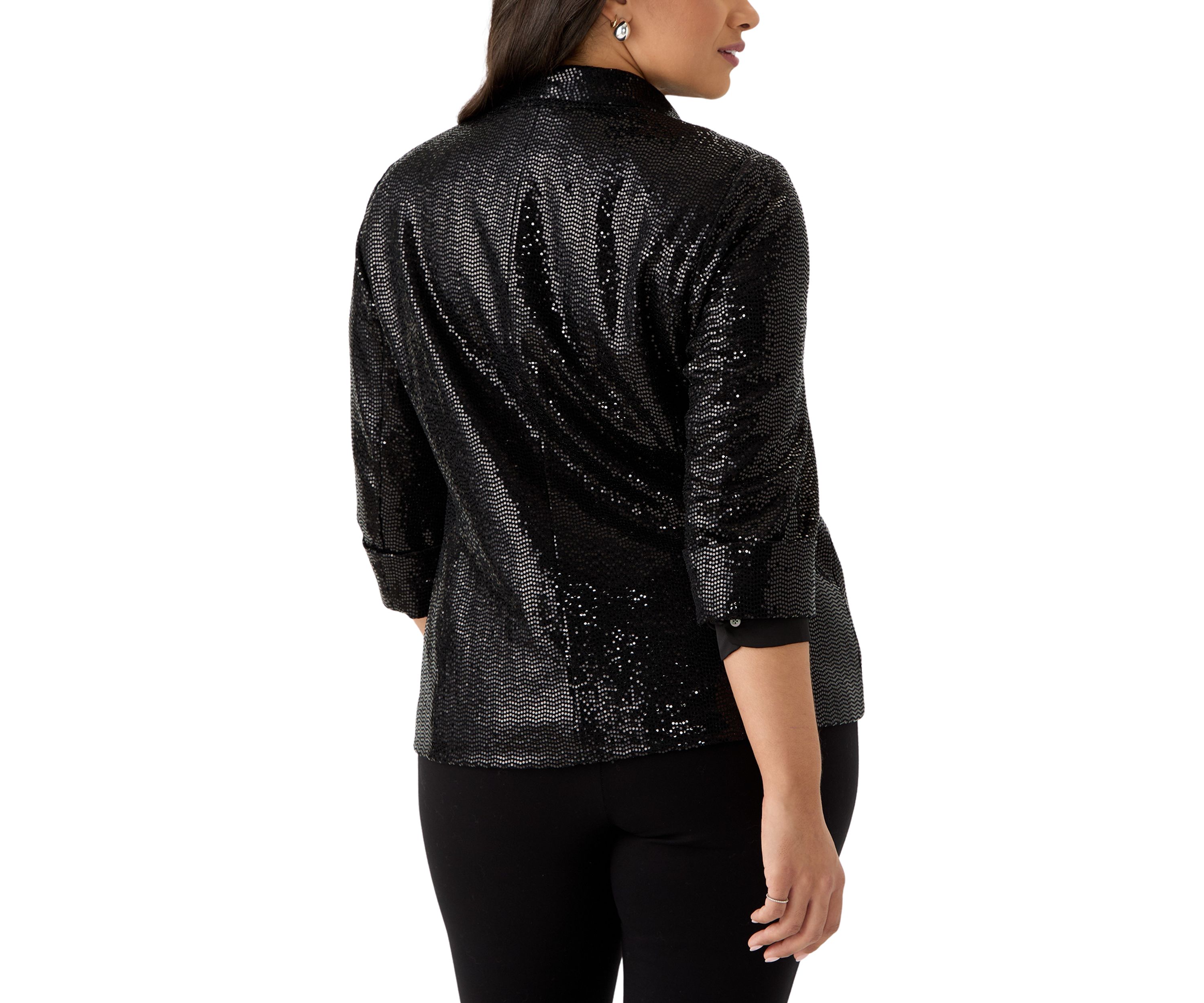 Plus Size Sequin Open Front Cardigan