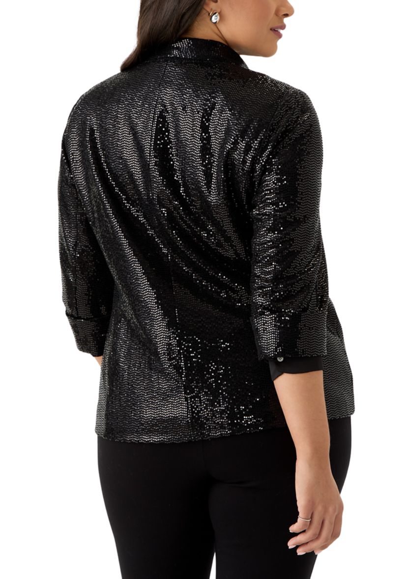 Plus Size Sequin Open Front Cardigan