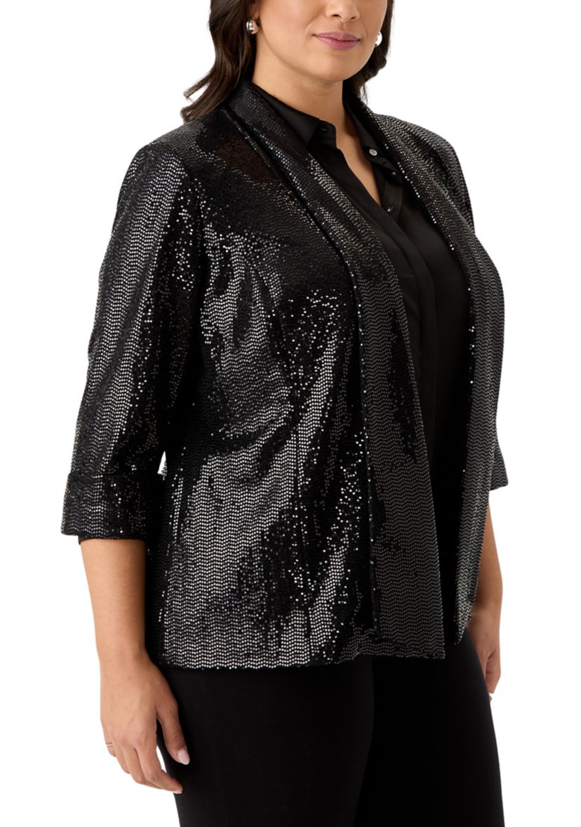 Plus Size Sequin Open Front Cardigan