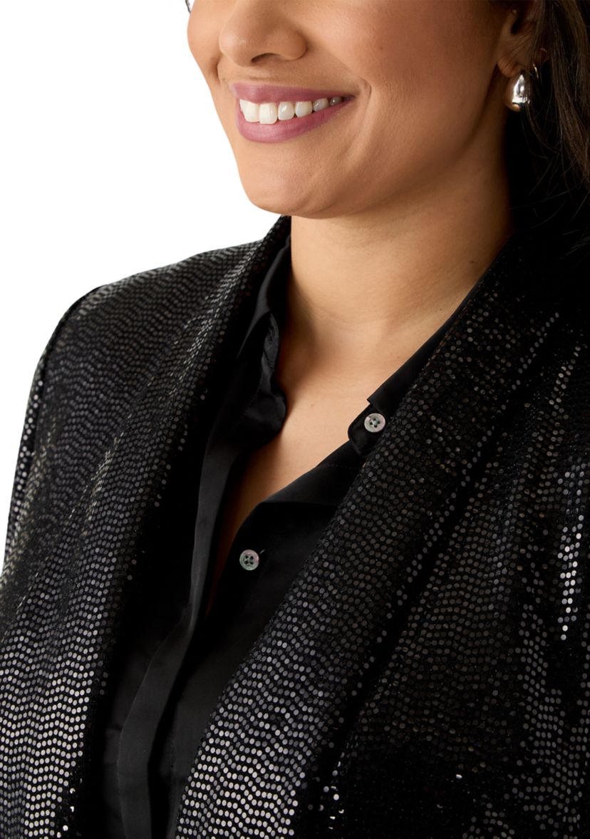 Plus Size Sequin Open Front Cardigan